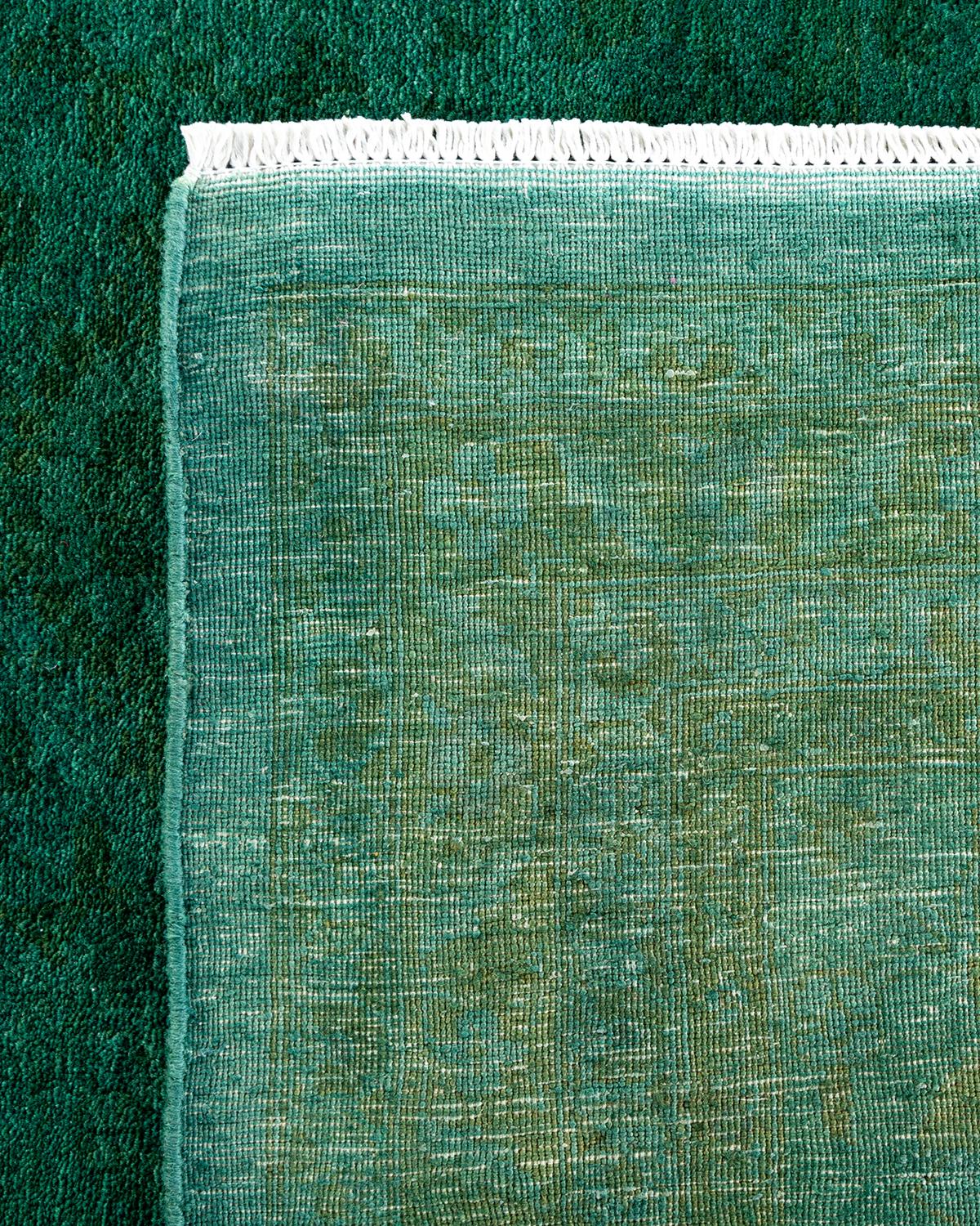 Contemporary Overdyed Hand Knotted Wool Green Area Rug For Sale 1
