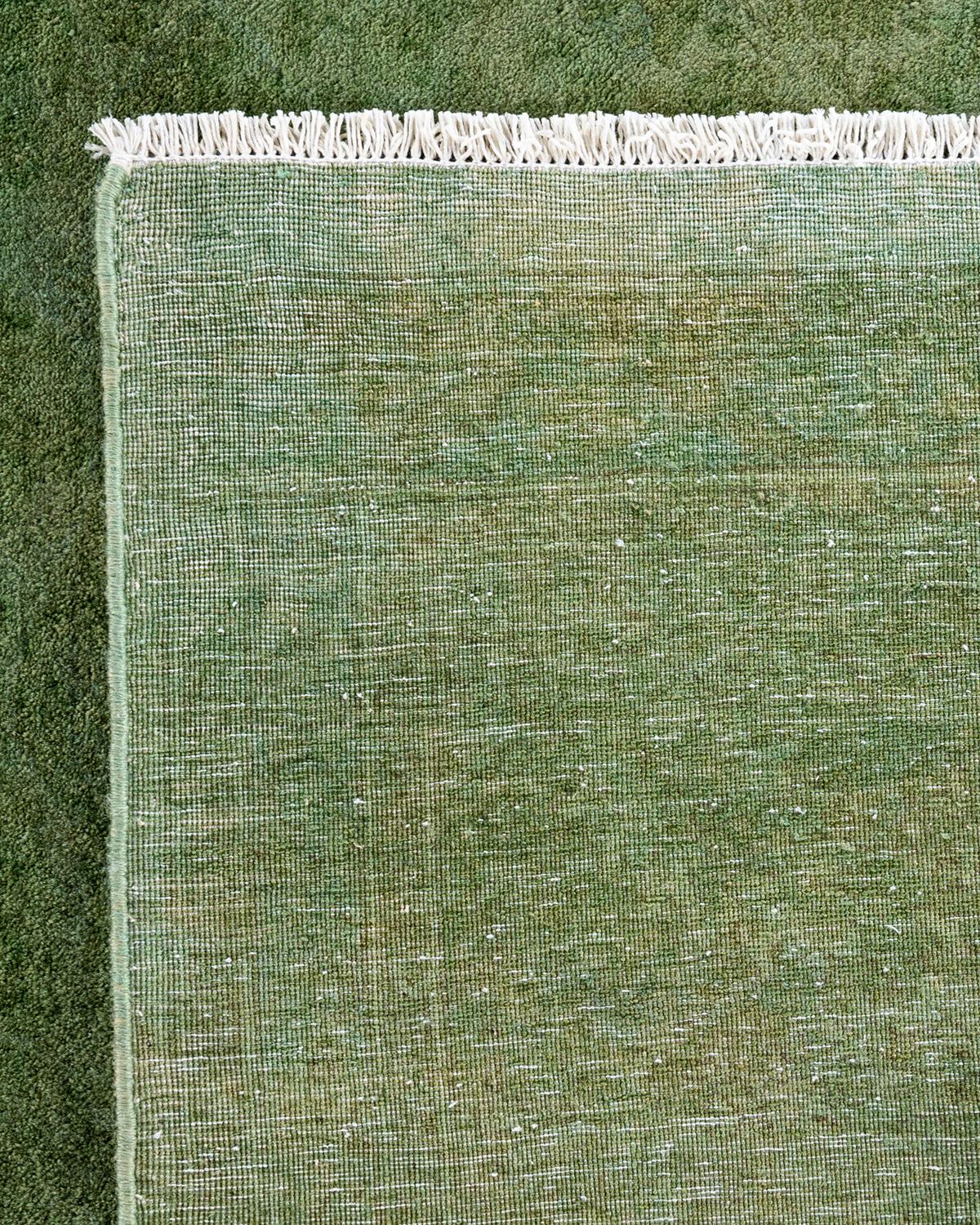 XXI secolo e contemporaneo Contemporary Overdyed Hand Knots Rugs (Tappeto di lana verde) in vendita