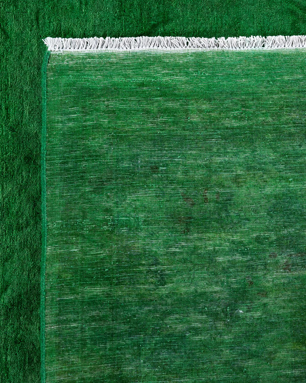 Contemporary Overdyed Hand Knotted Wool Green Area Rug For Sale 1