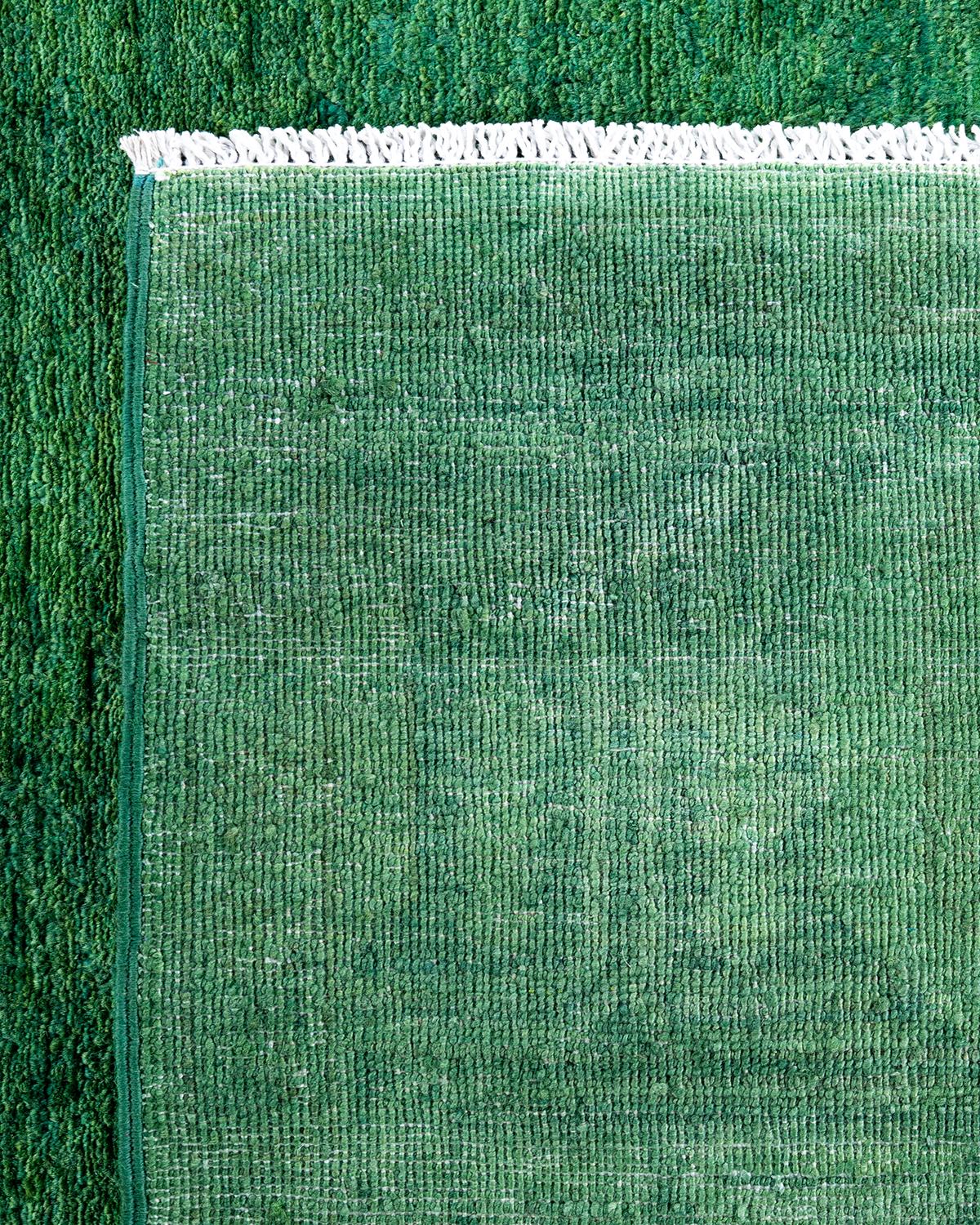 Contemporary Overdyed Hand Knotted Wool Green Area Rug For Sale 1