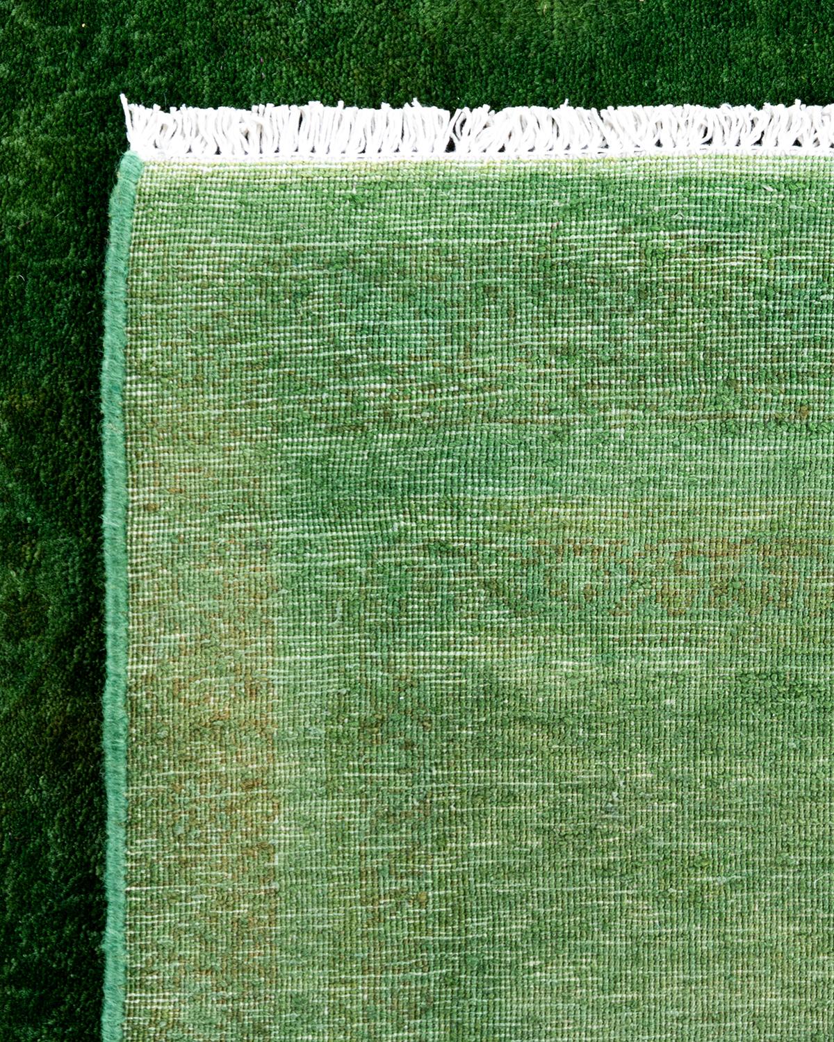 XXI secolo e contemporaneo Contemporary Overdyed Hand Knots Rugs (Tappeto di lana verde) in vendita