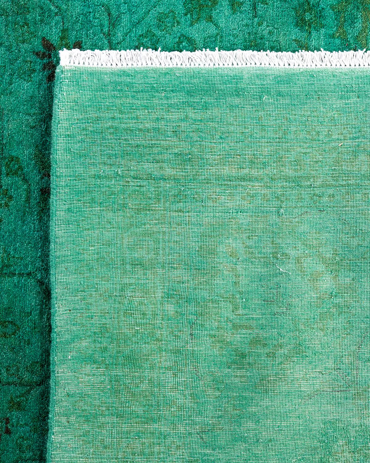 Contemporary Overdyed Hand Knotted Wool Green Area Rug For Sale 1