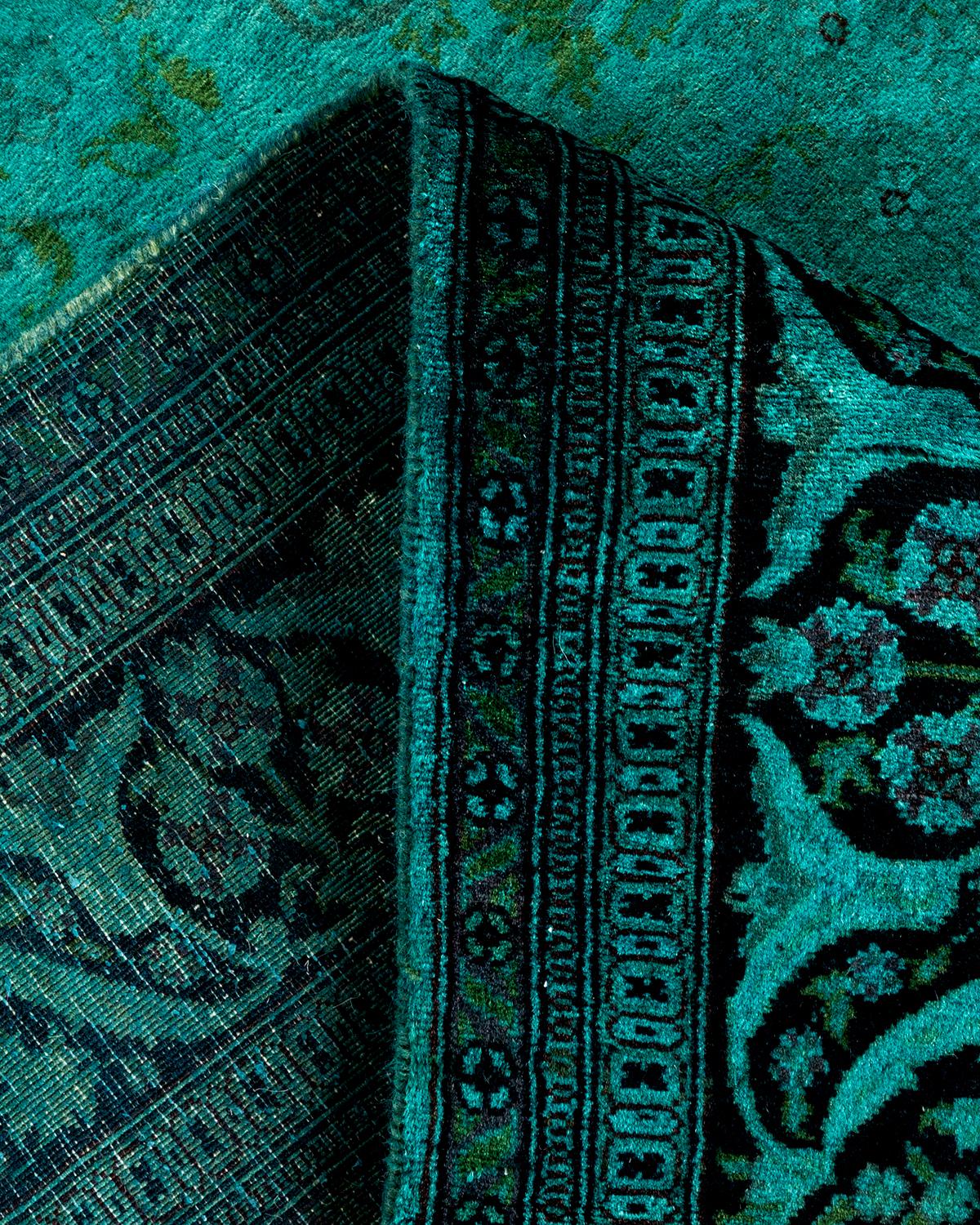 Contemporary Overdyed Hand Knotted Wool Green Area Rug 2