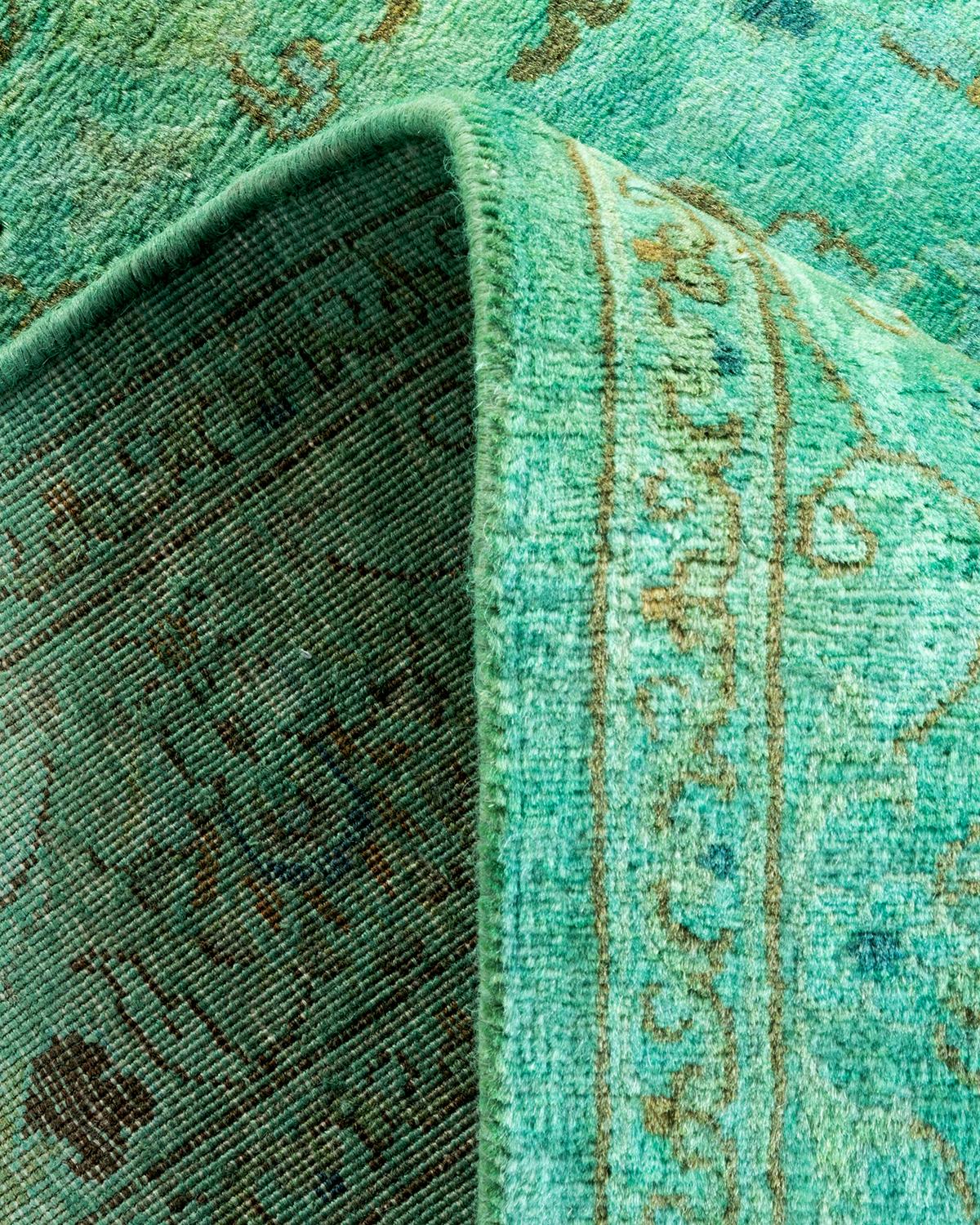 Contemporary Overdyed Hand Knotted Wool Green Area Rug For Sale 2