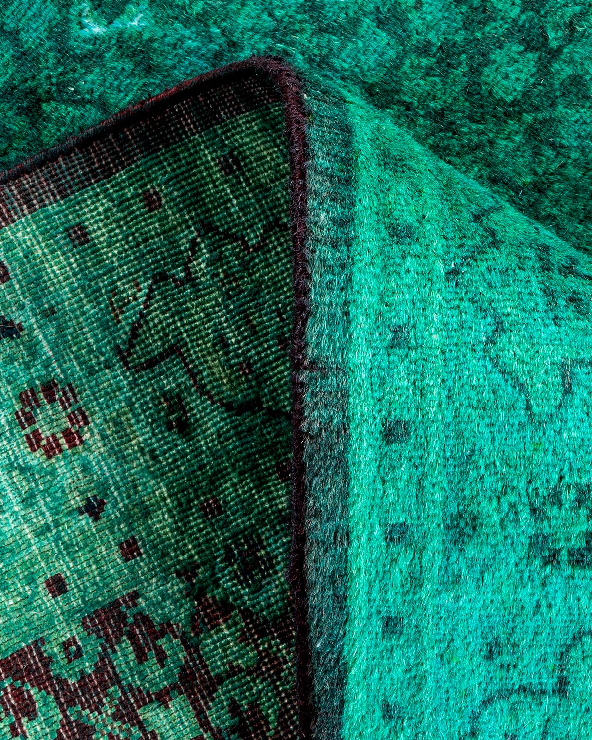 Lana Contemporary Overdyed Hand Knots Rugs (Tappeto di lana verde) in vendita