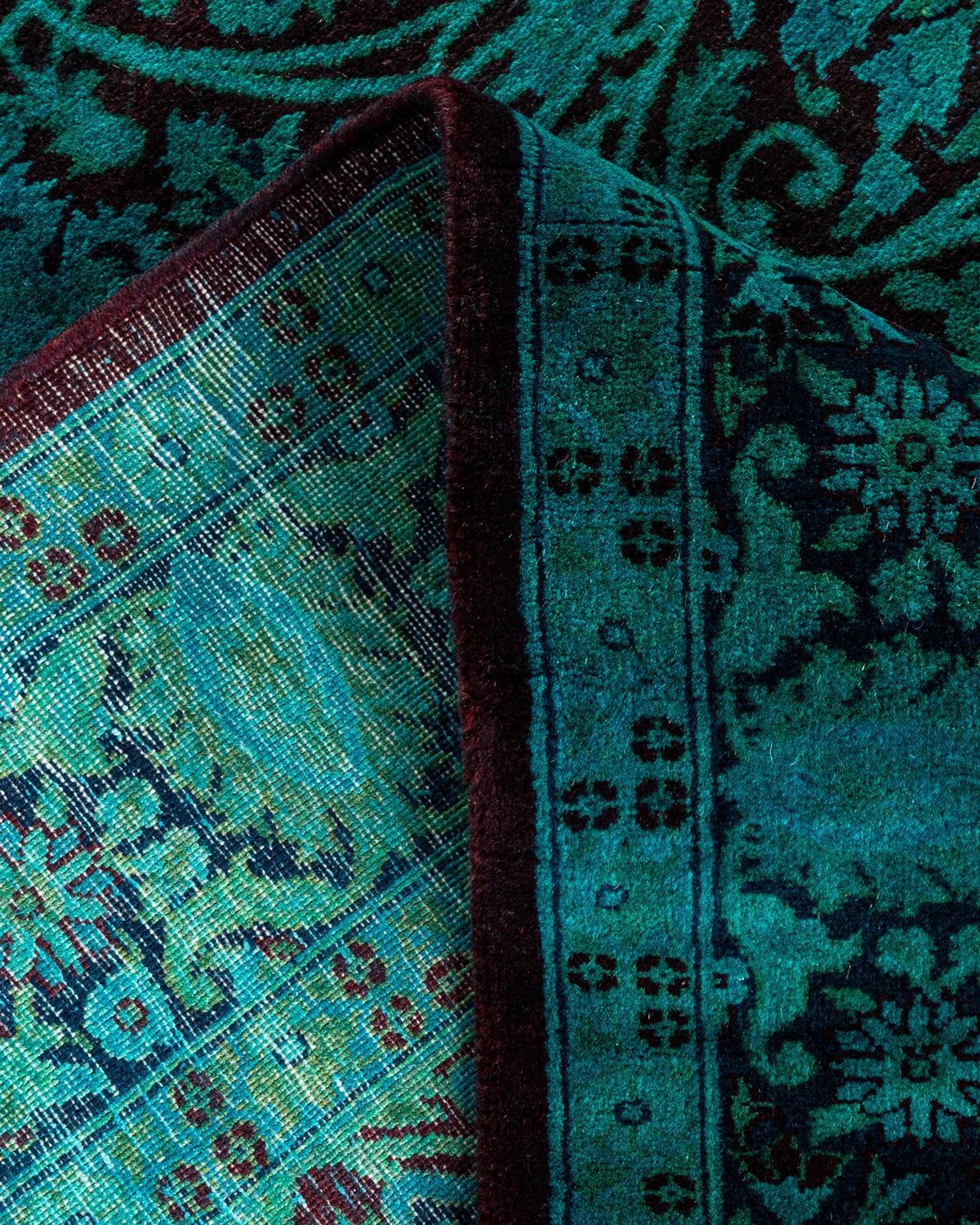 Contemporary Overdyed Hand Knotted Wool Green Area Rug For Sale 2