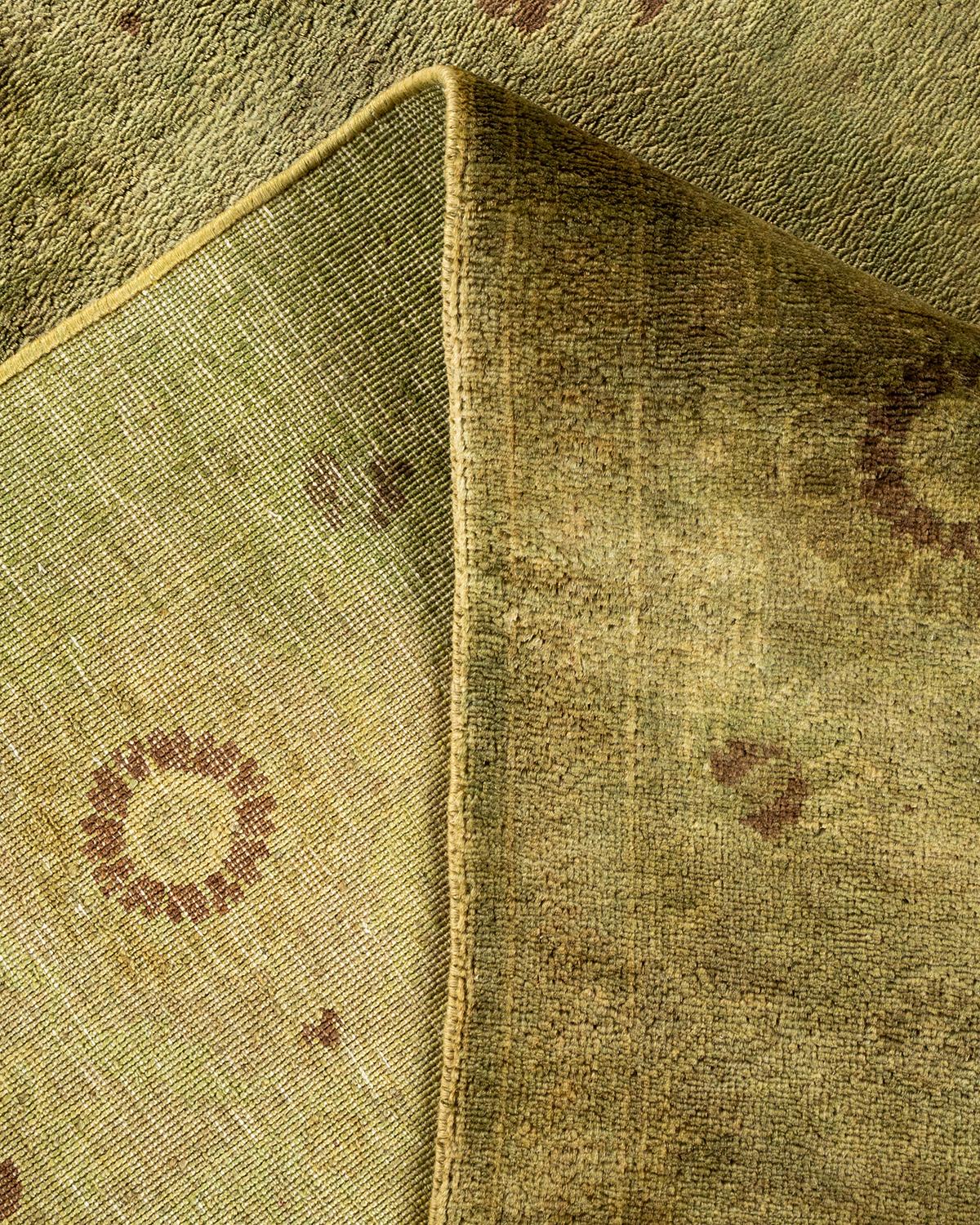 Contemporary Overdyed Hand Knotted Wool Green Area Rug For Sale 2