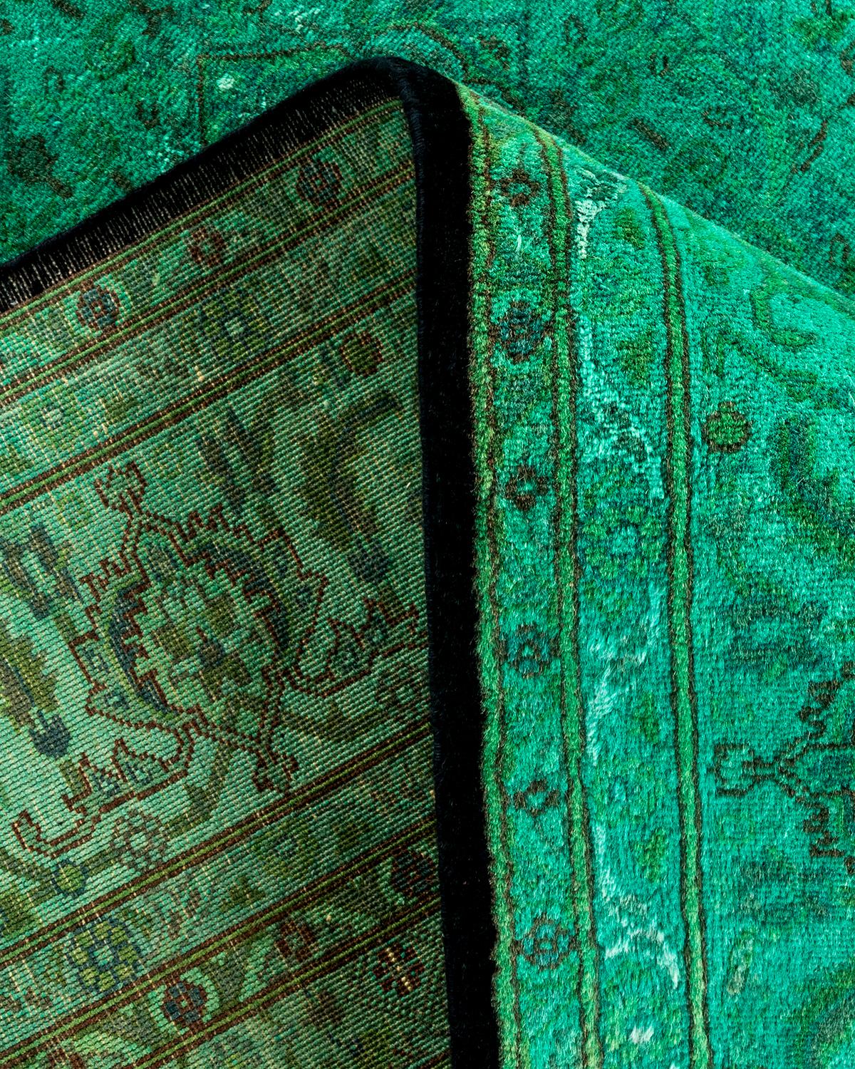 Lana Contemporary Overdyed Hand Knots Rugs (Tappeto di lana verde) in vendita