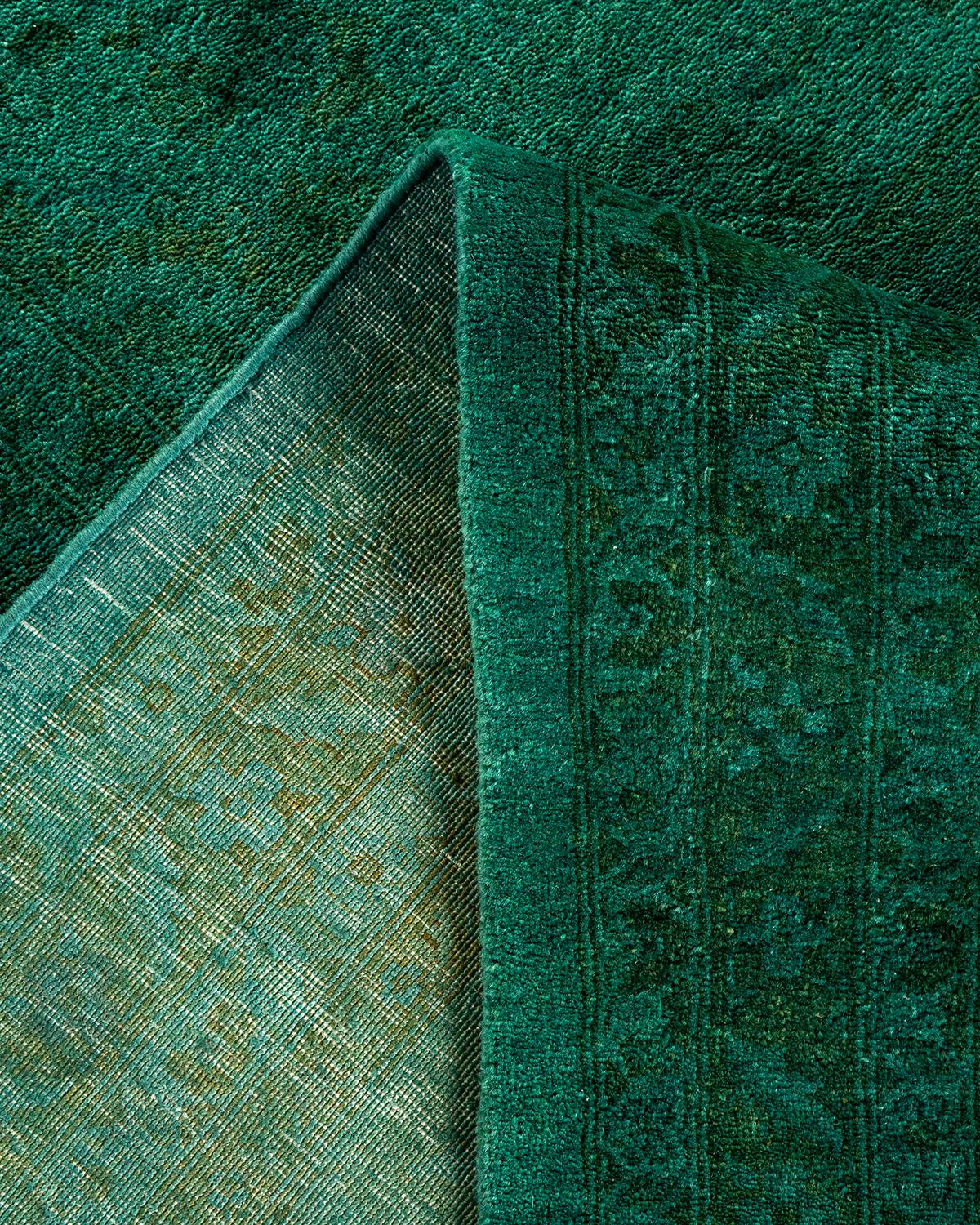 Contemporary Overdyed Hand Knotted Wool Green Area Rug For Sale 2
