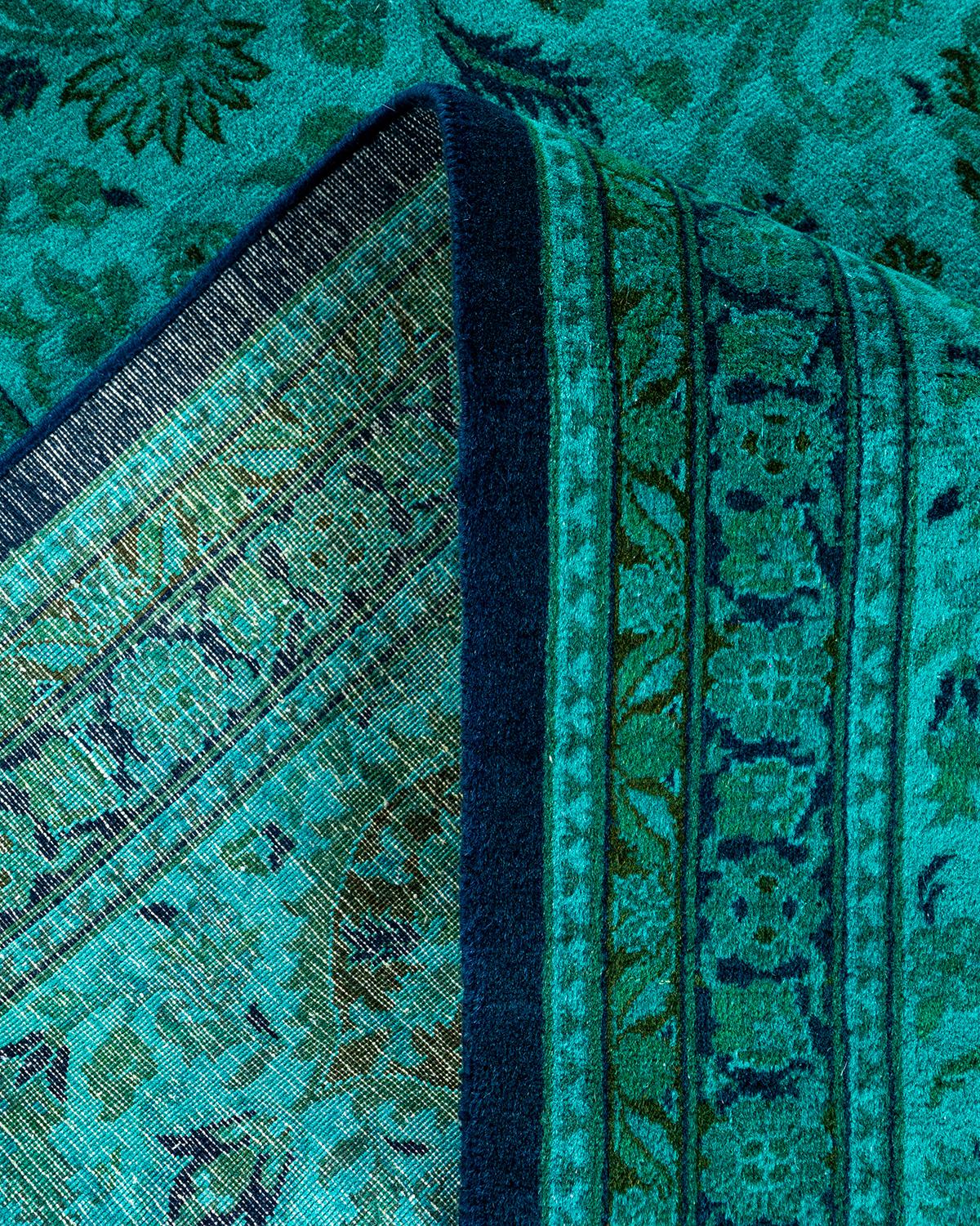 Contemporary Overdyed Hand Knotted Wool Green Area Rug For Sale 2