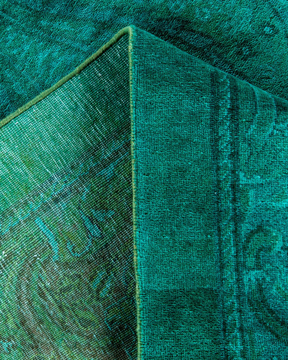 Contemporary Overdyed Hand Knotted Wool Green Area Rug For Sale 2