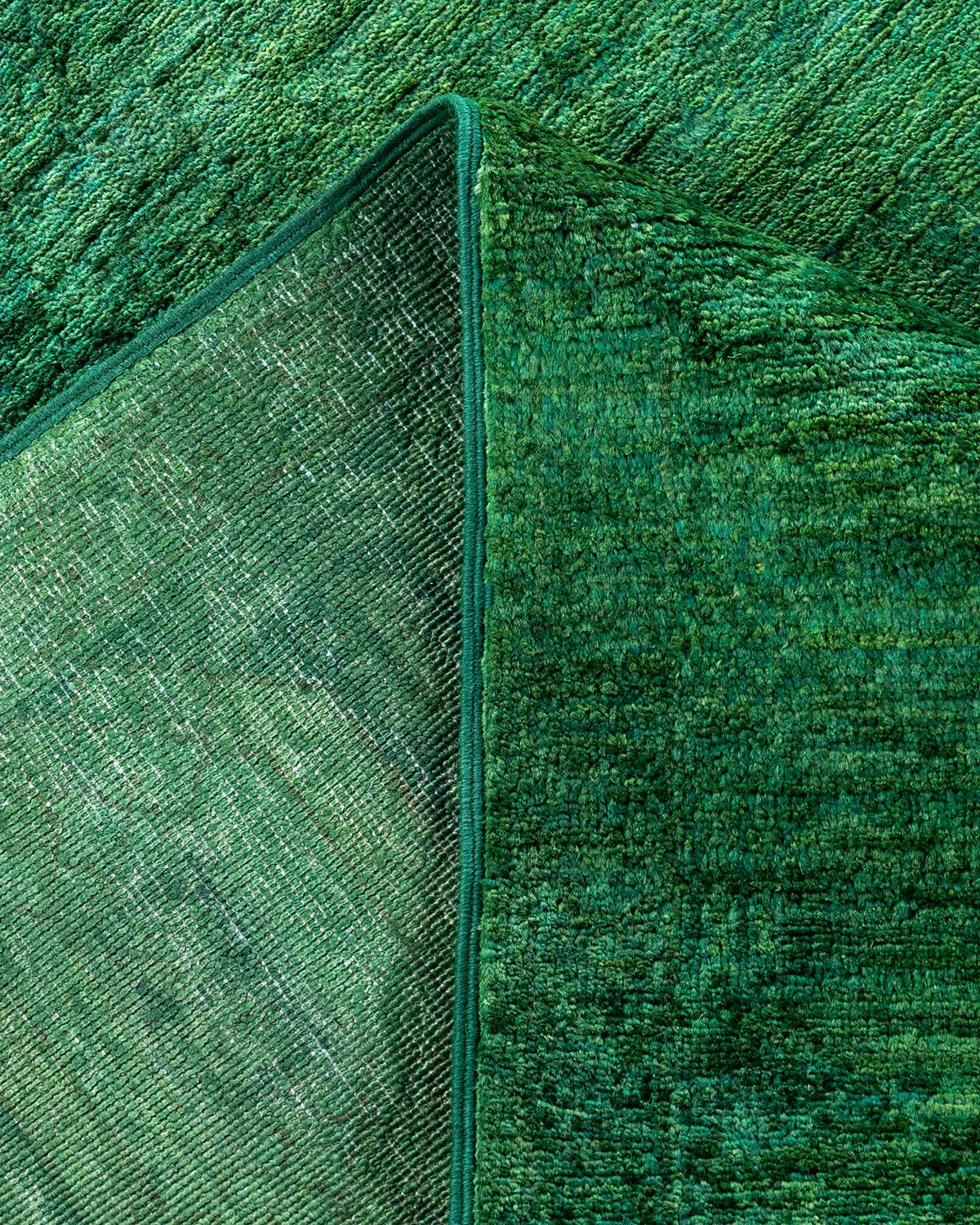 Contemporary Overdyed Hand Knotted Wool Green Area Rug For Sale 2