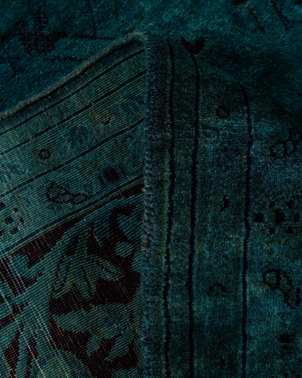 Contemporary Overdyed Hand Knotted Wool Green Area Rug For Sale 2