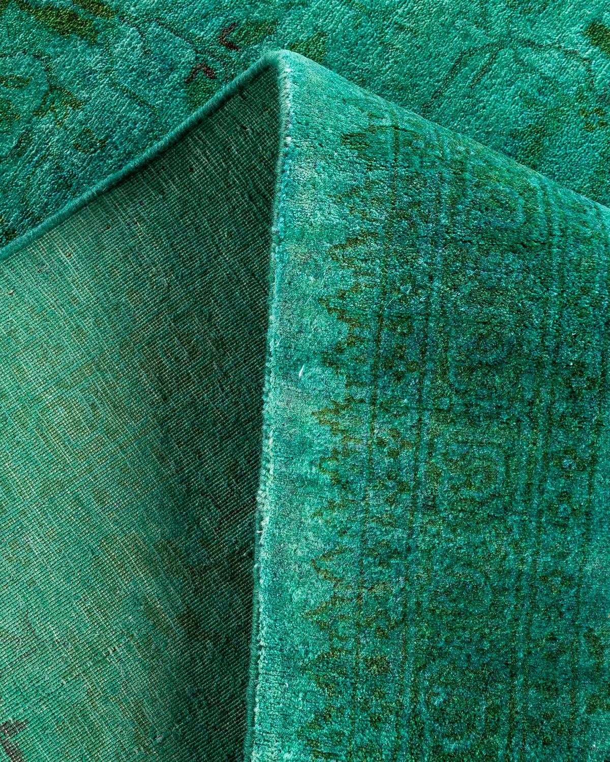 Contemporary Overdyed Hand Knotted Wool Green Area Rug For Sale 2