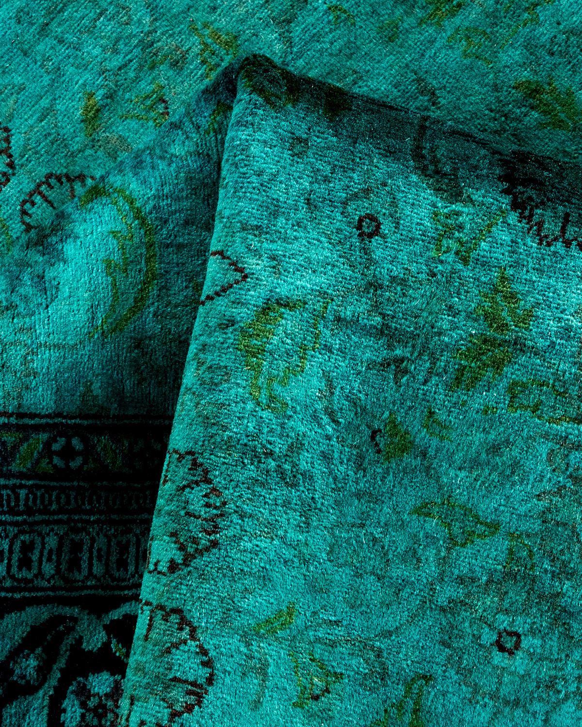 Contemporary Overdyed Hand Knotted Wool Green Area Rug 3