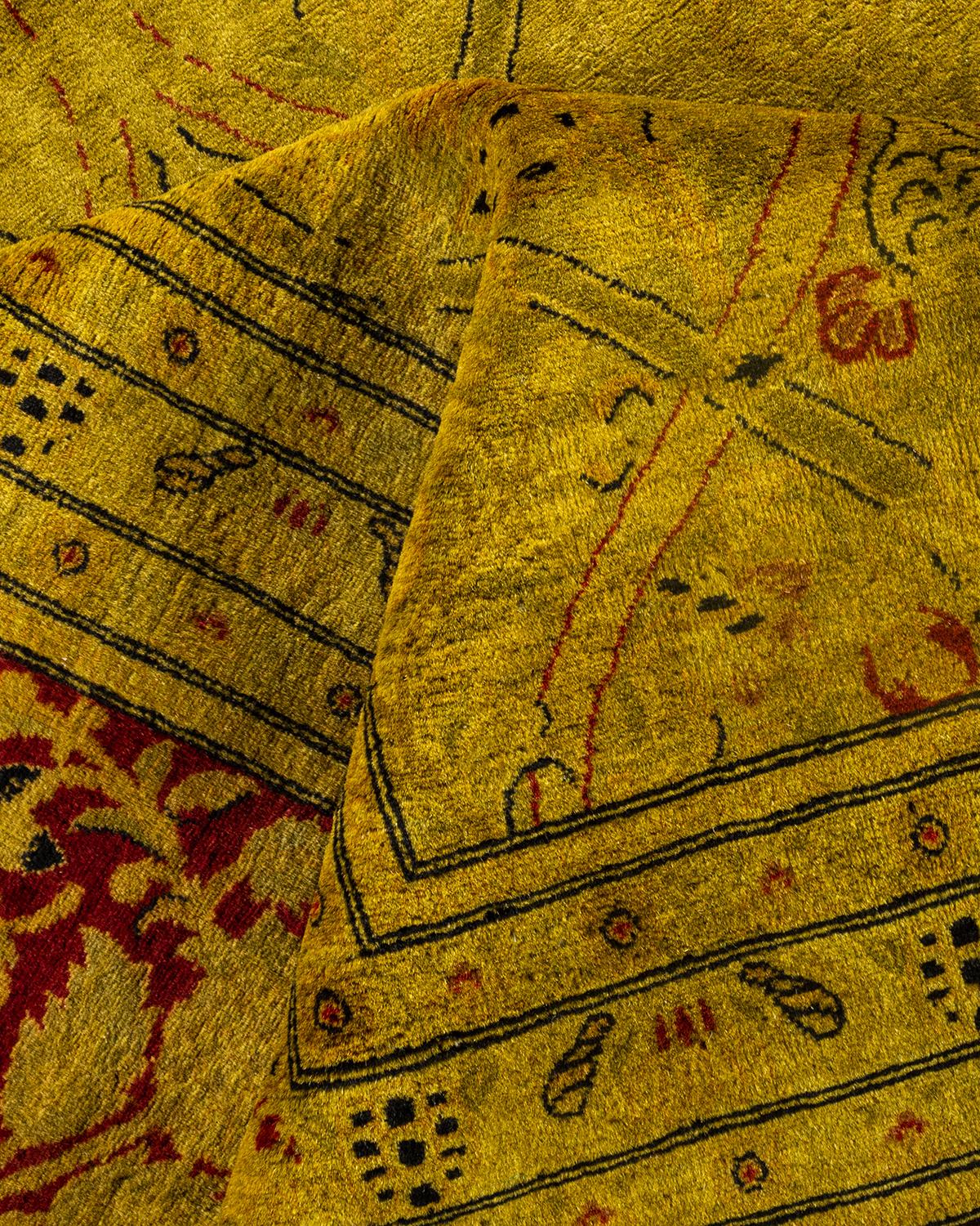 Contemporary Overdyed Hand Knotted Wool Green Area Rug (tapis en laine surteinte nouée à la main) en vente 1