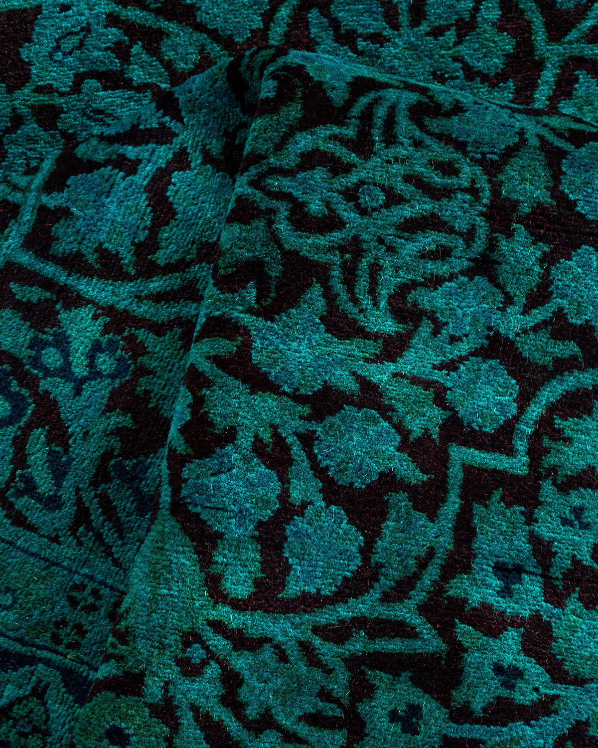 Contemporary Overdyed Hand Knotted Wool Green Area Rug For Sale 3