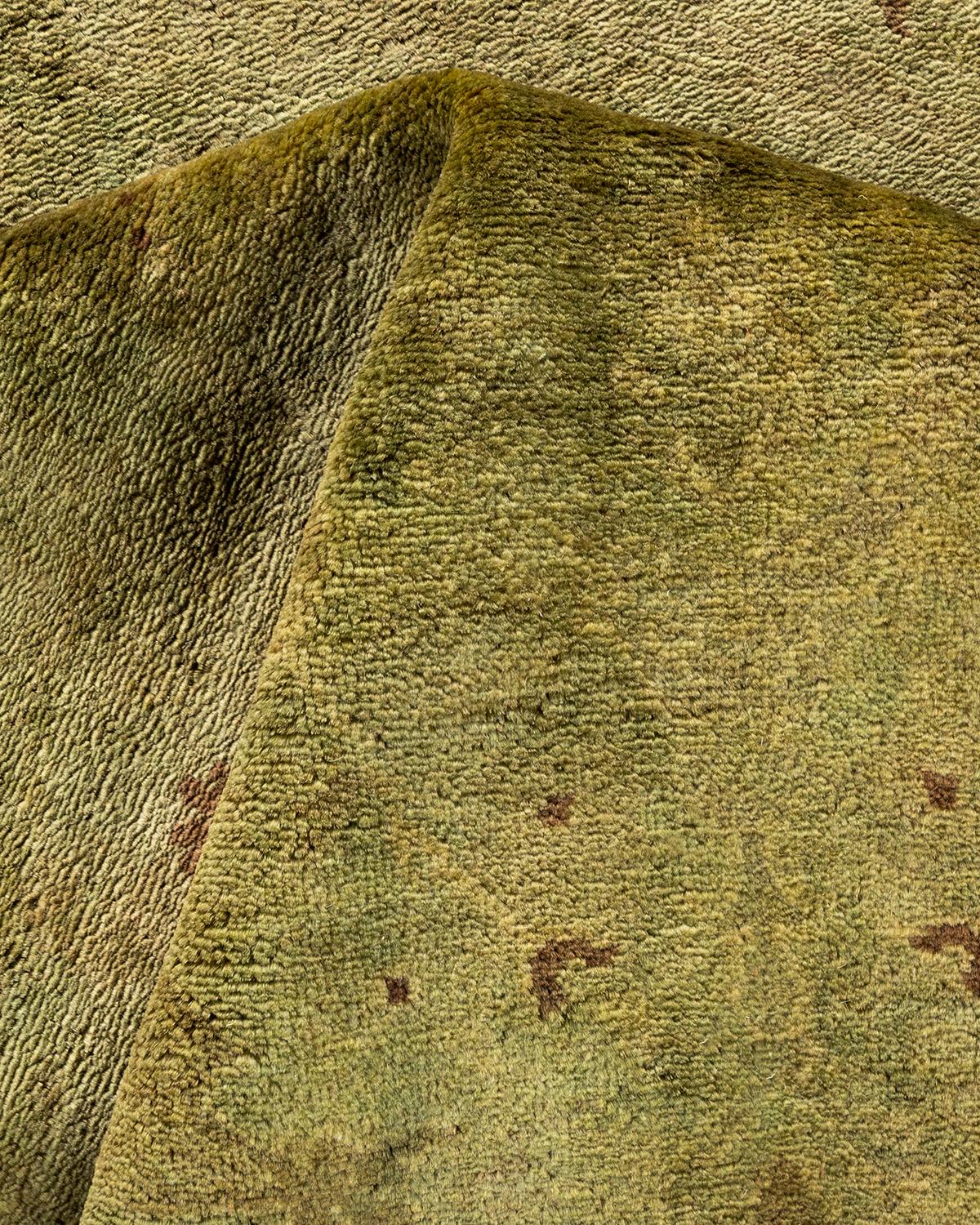 Contemporary Overdyed Hand Knotted Wool Green Area Rug For Sale 3