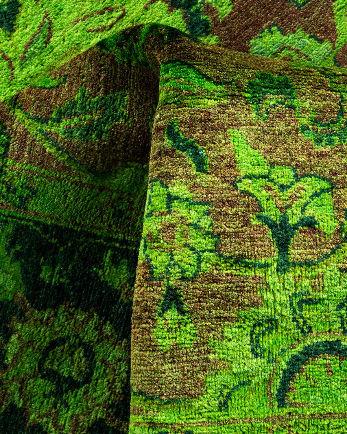 Contemporary Overdyed Handknotted Wool Green Area Rug im Angebot 1