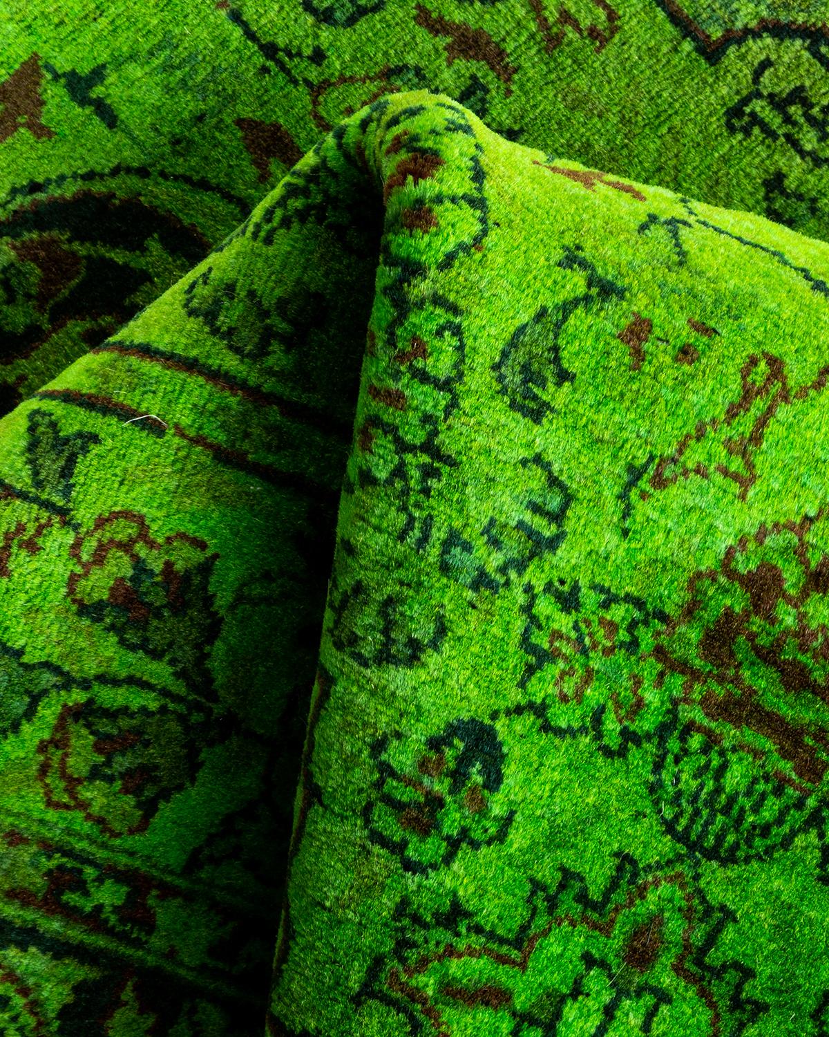 Contemporary Overdyed Handknotted Wool Green Area Rug im Angebot 1