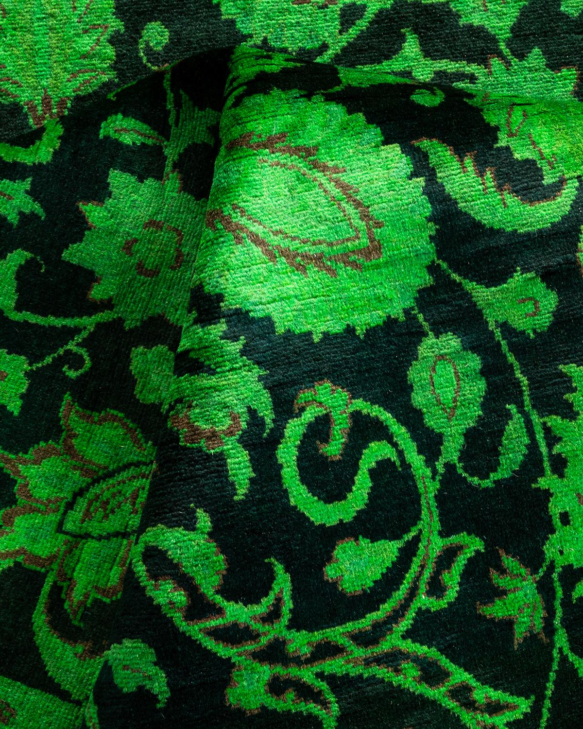 Contemporary Overdyed Handknotted Wool Green Area Rug im Angebot 1