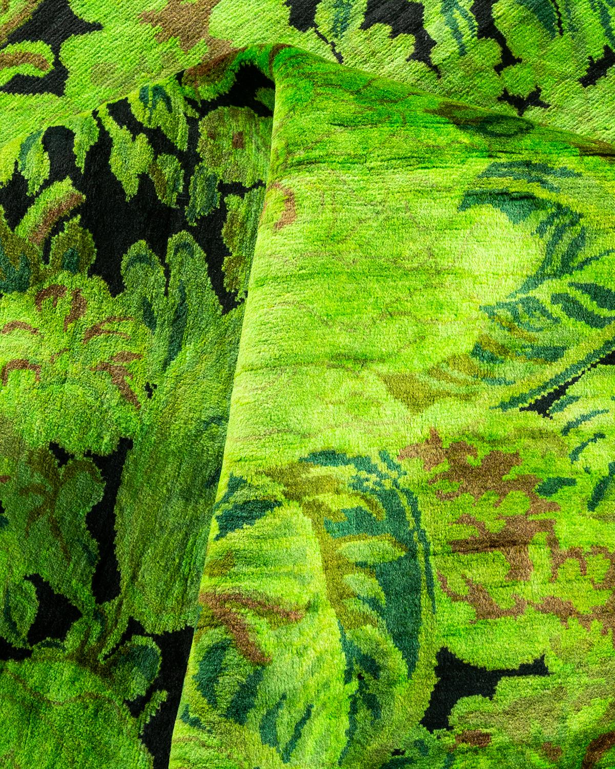 Contemporary Overdyed Handknotted Wool Green Area Rug im Angebot 1