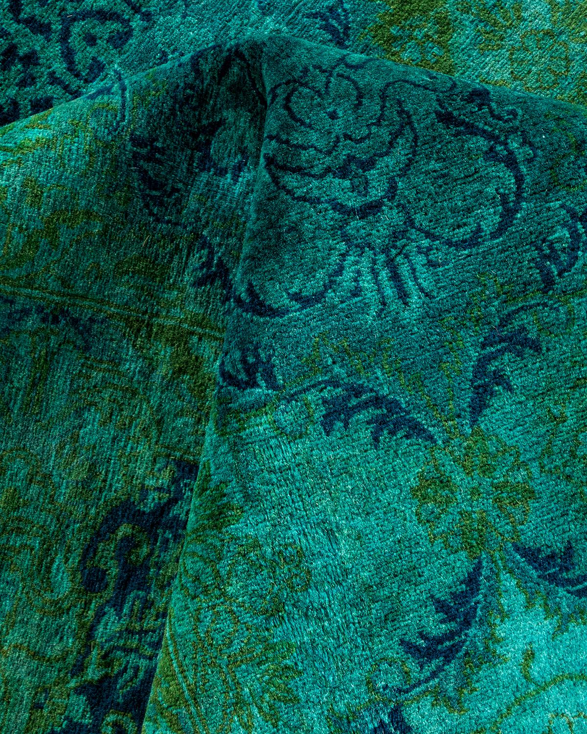 Contemporary Overdyed Handknotted Wool Green Area Rug im Angebot 1