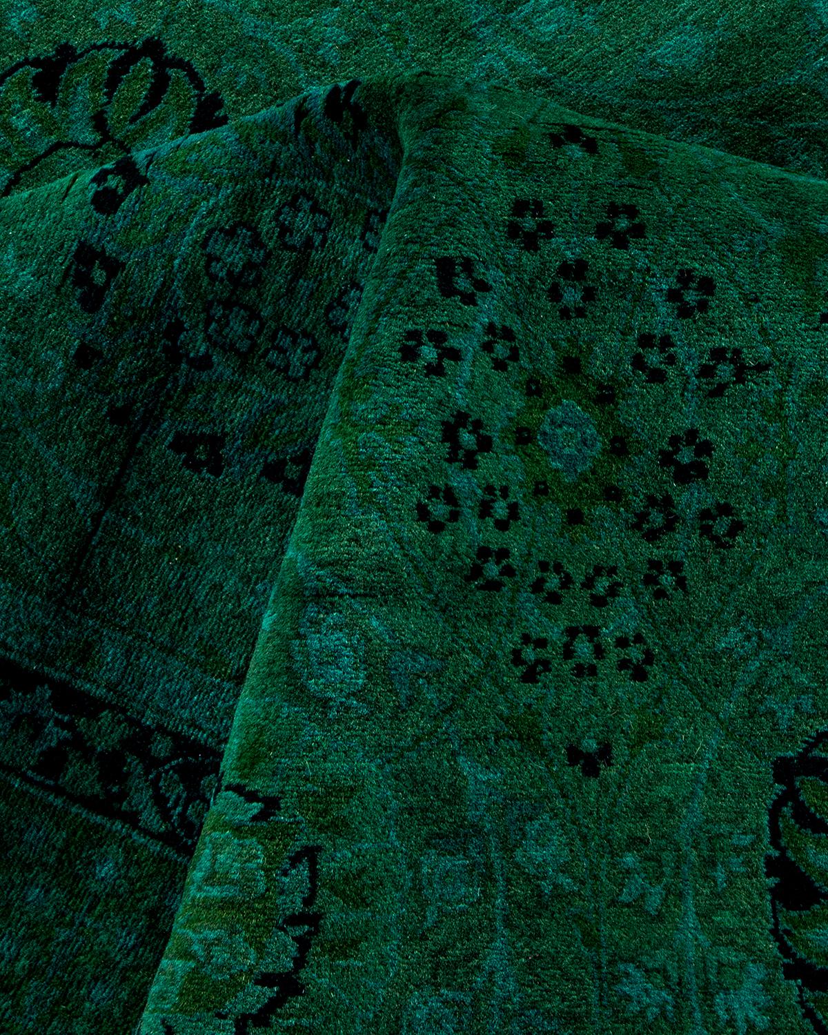 Contemporary Overdyed Handknotted Wool Green Area Rug im Angebot 1