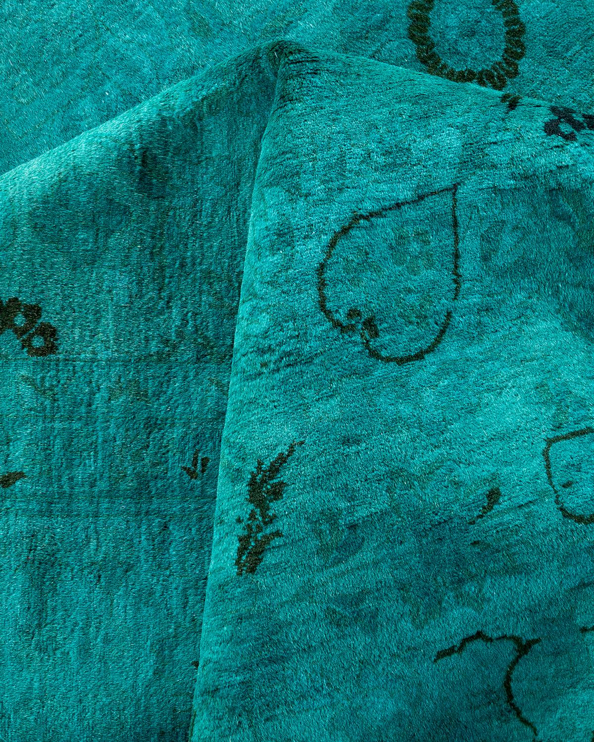Contemporary Overdyed Handknotted Wool Green Area Rug im Angebot 1