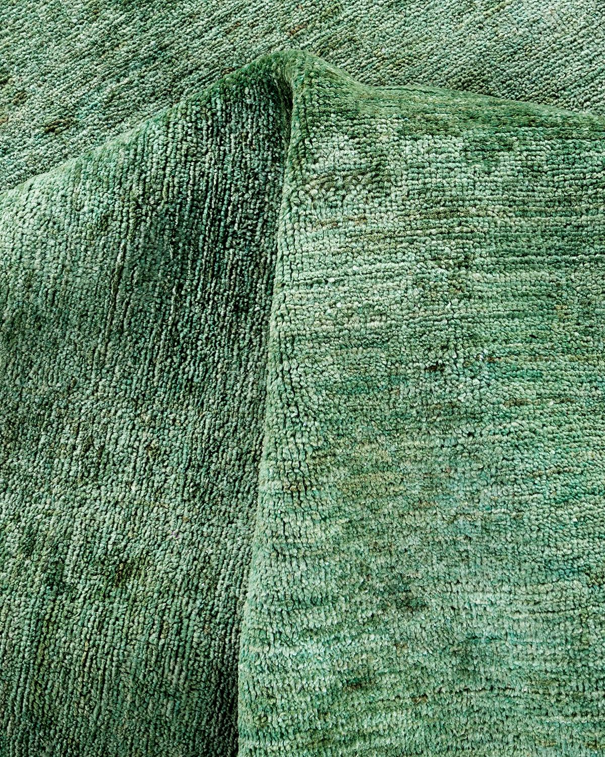 Contemporary Overdyed Handknotted Wool Green Area Rug 1
