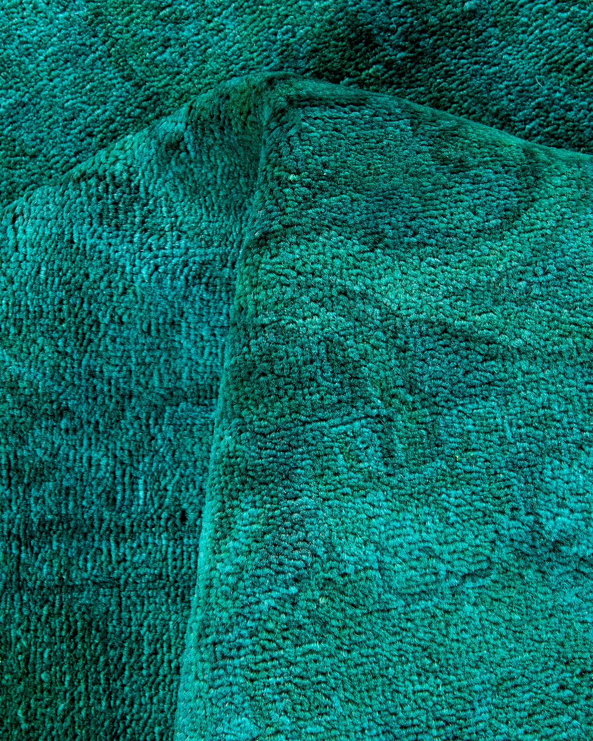 Contemporary Overdyed Hand Knotted Wool Green Area Rug For Sale 3