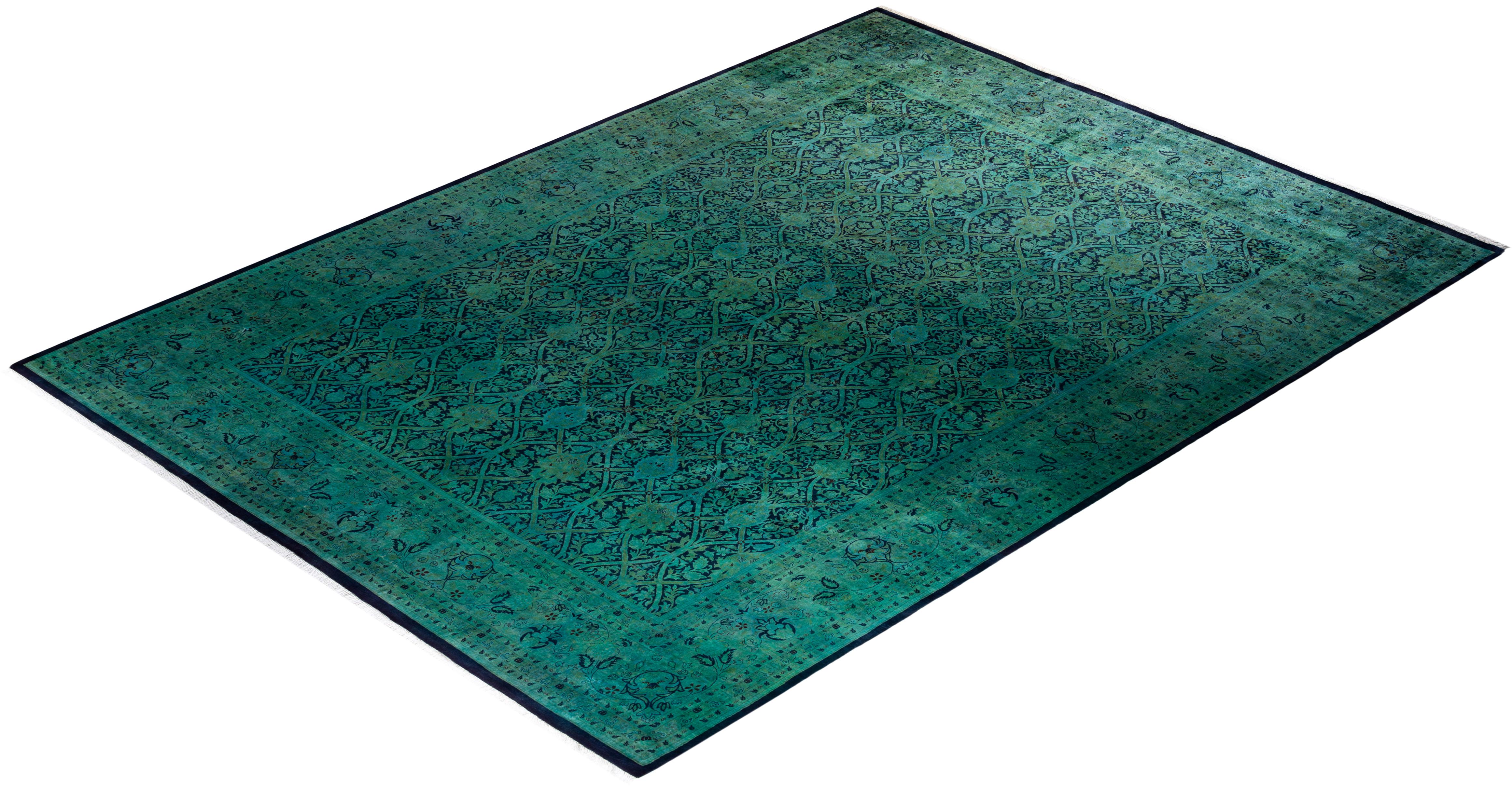 Contemporary Overdyed Handknotted Wool Green Area Rug im Angebot 2