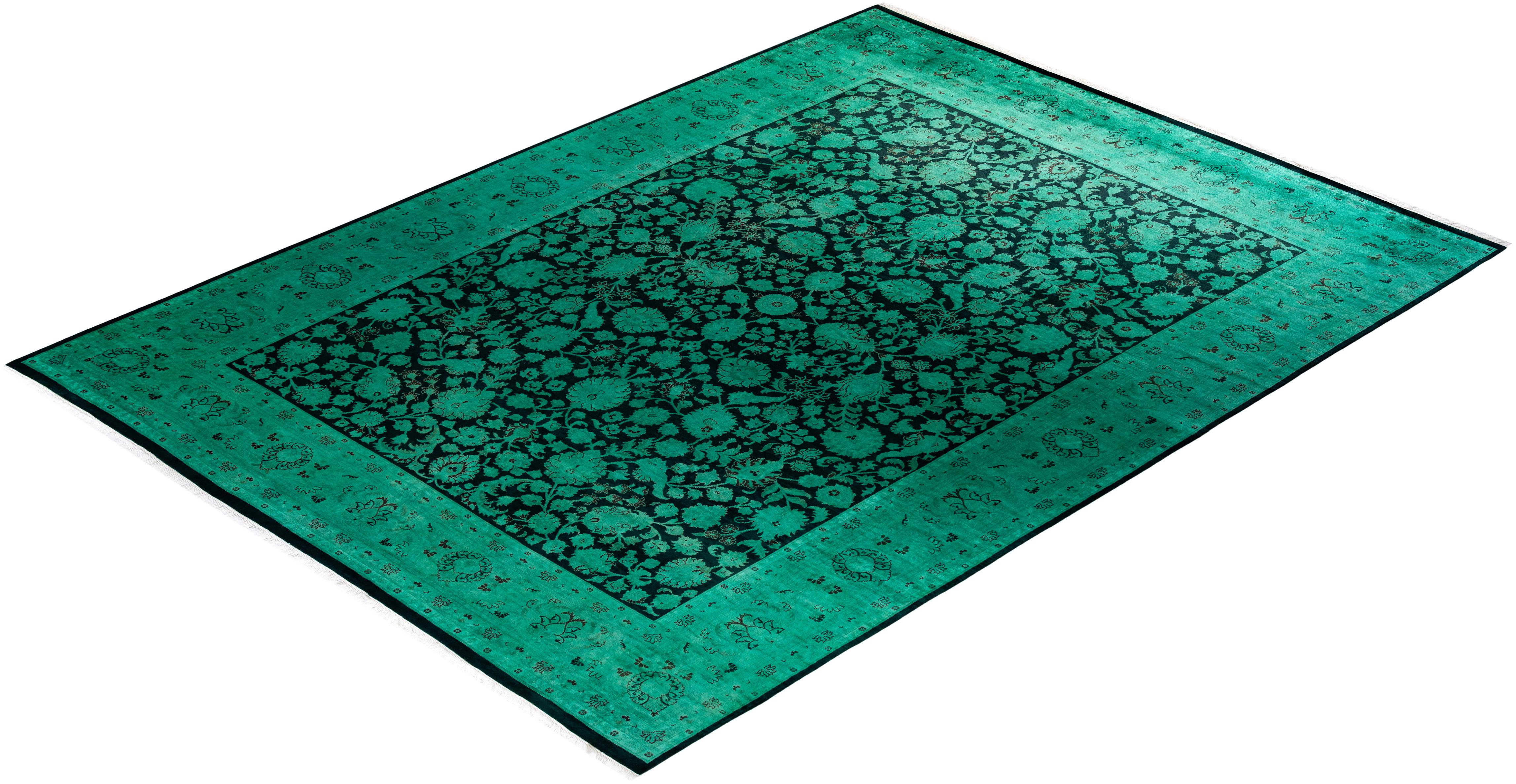 Contemporary Overdyed Handknotted Wool Green Area Rug im Angebot 2