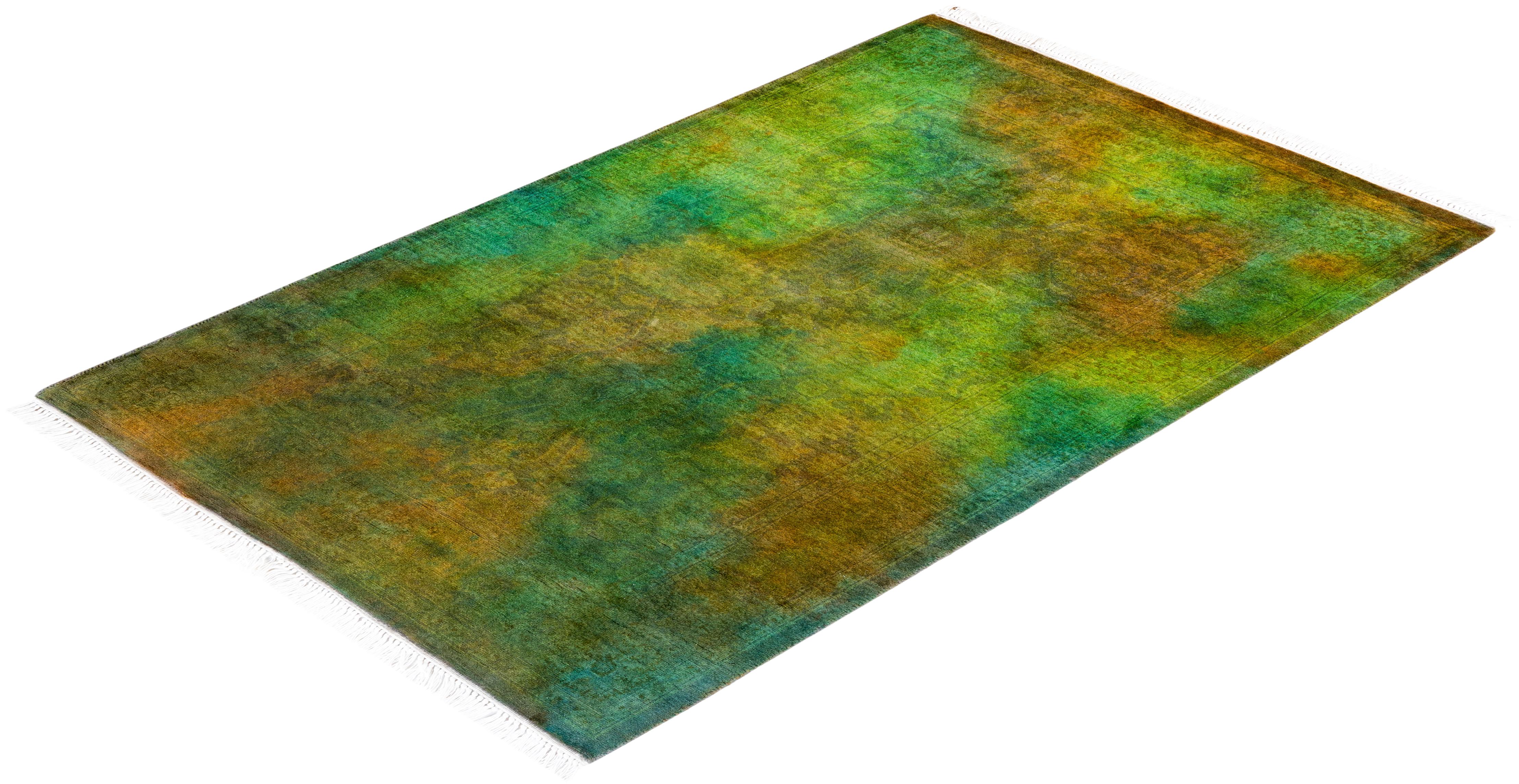 Contemporary Overdyed Handknotted Wool Green Area Rug im Angebot 2