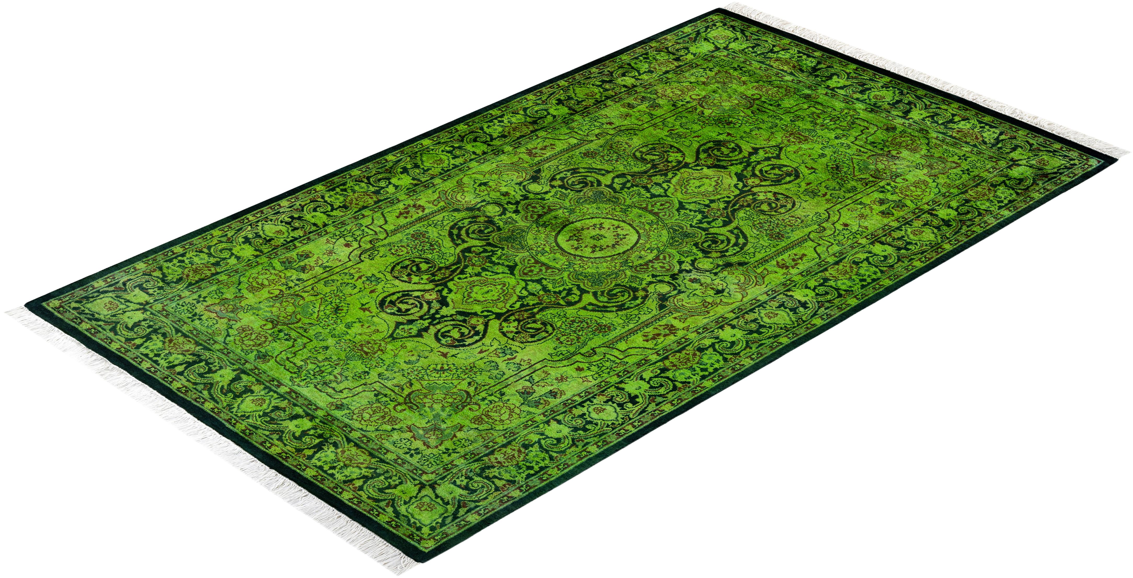 Contemporary Overdyed Handknotted Wool Green Area Rug im Angebot 2