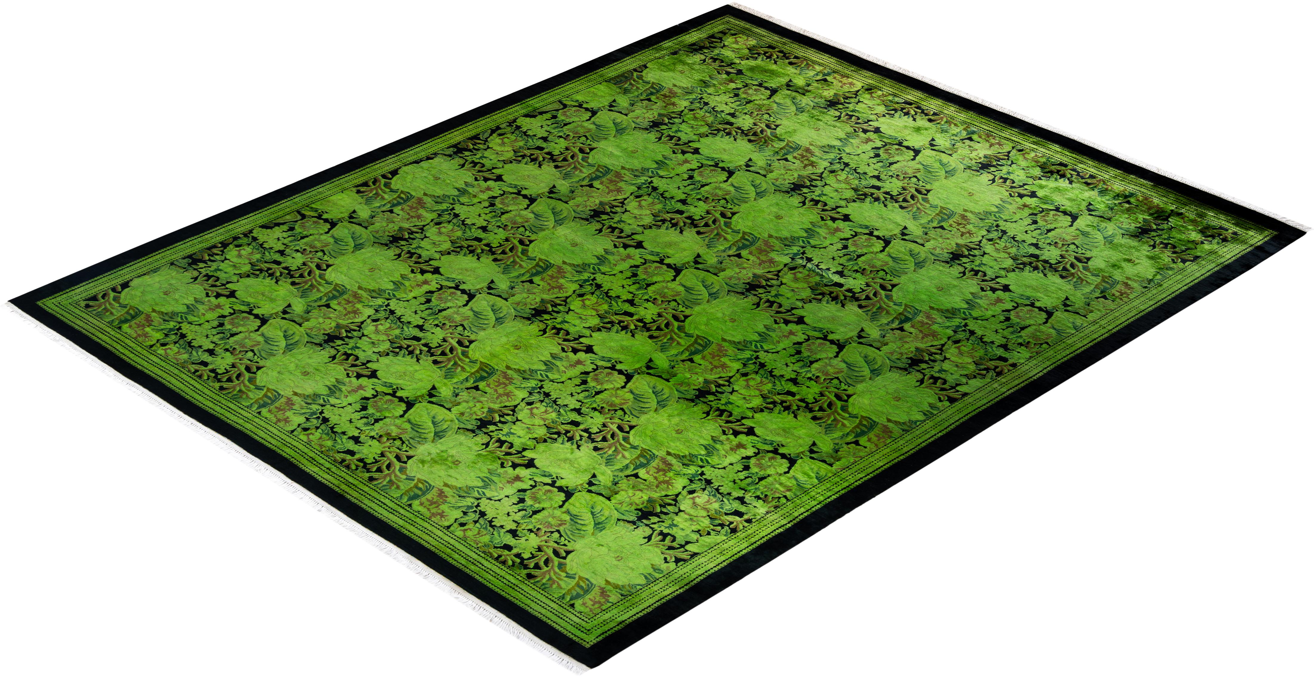 Contemporary Overdyed Handknotted Wool Green Area Rug im Angebot 2