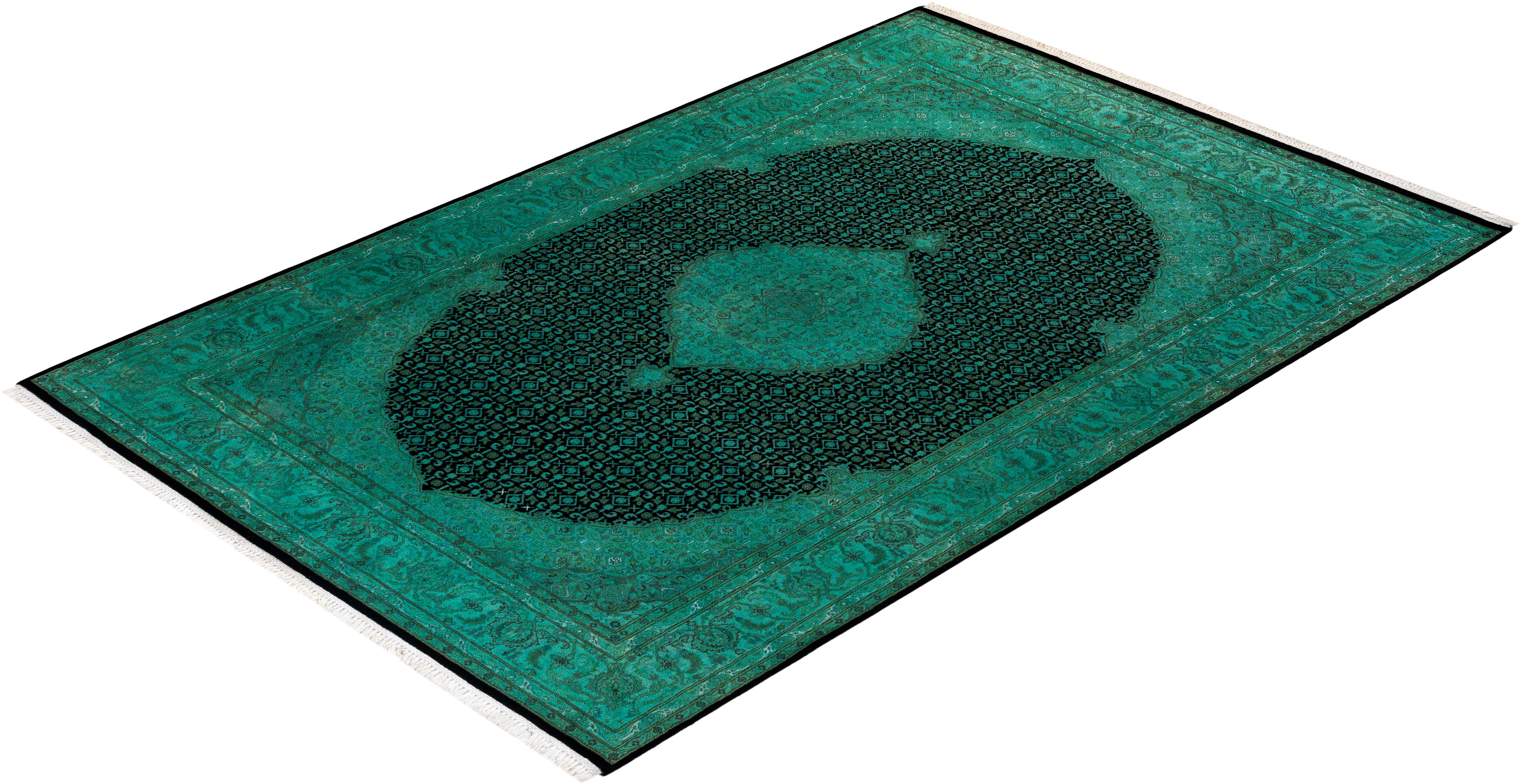 Contemporary Overdyed Hand Knots Rugs (Tappeto di lana verde) in vendita 2