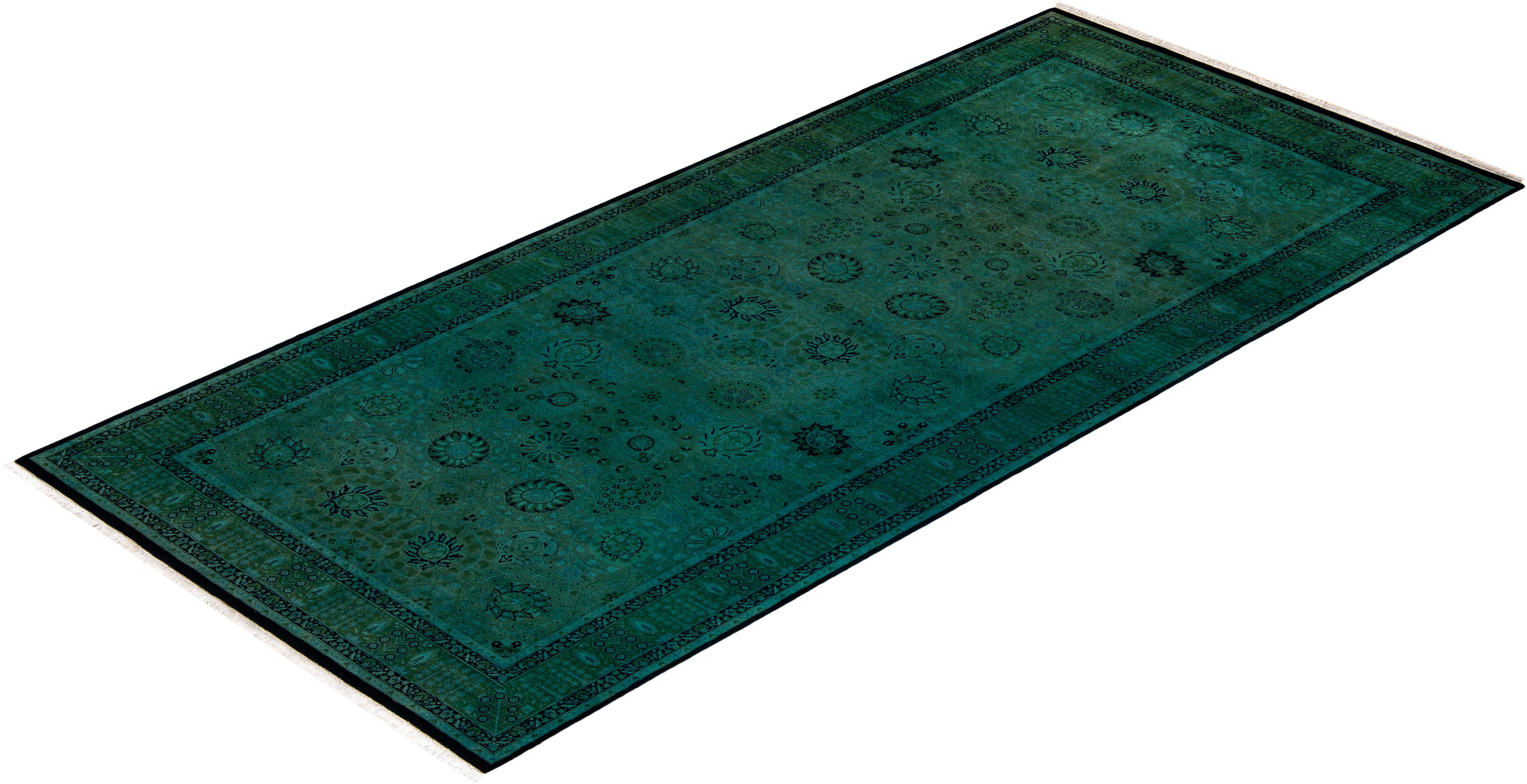 Contemporary Overdyed Handknotted Wool Green Area Rug im Angebot 2