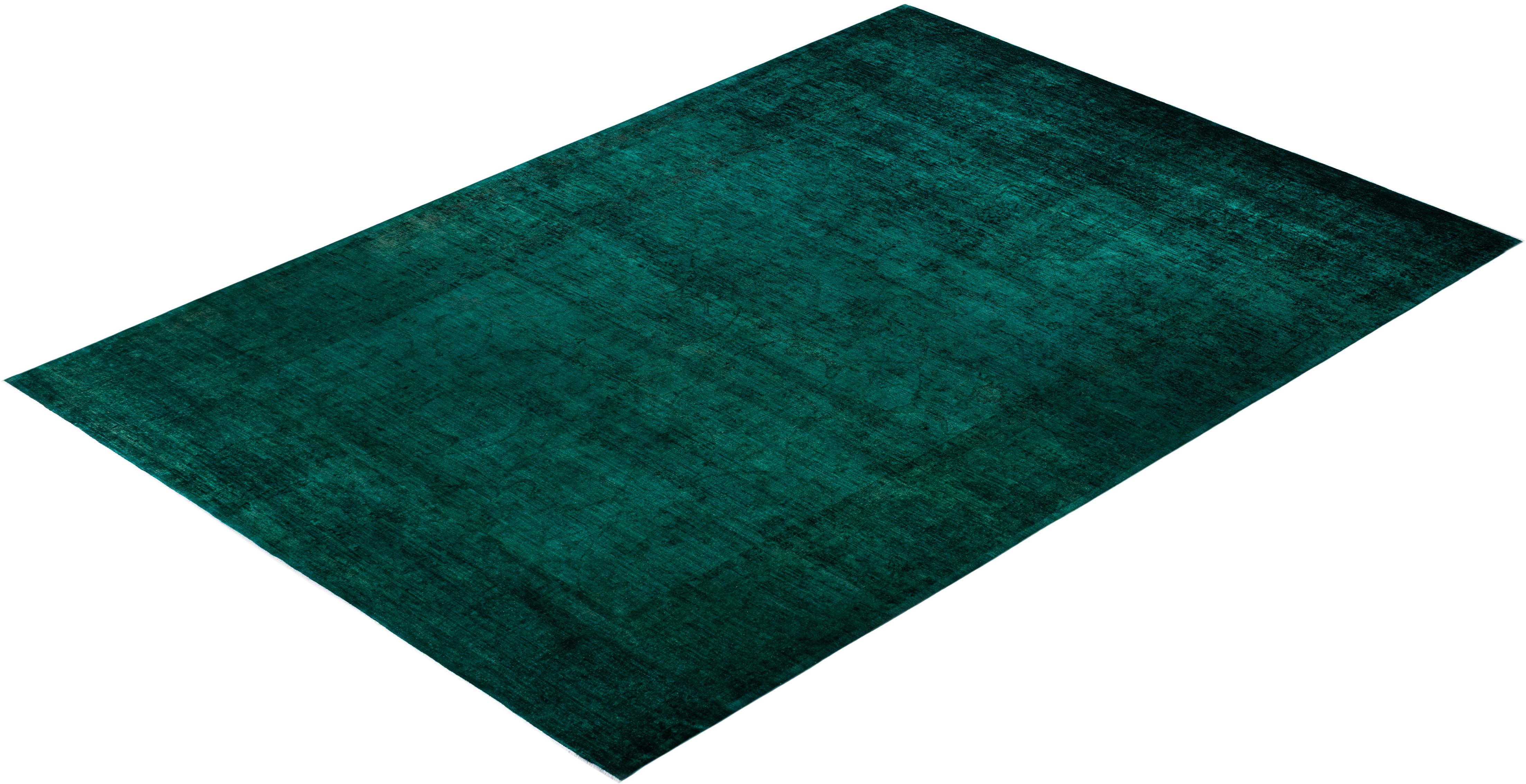 Contemporary Overdyed Handknotted Wool Green Area Rug im Angebot 2