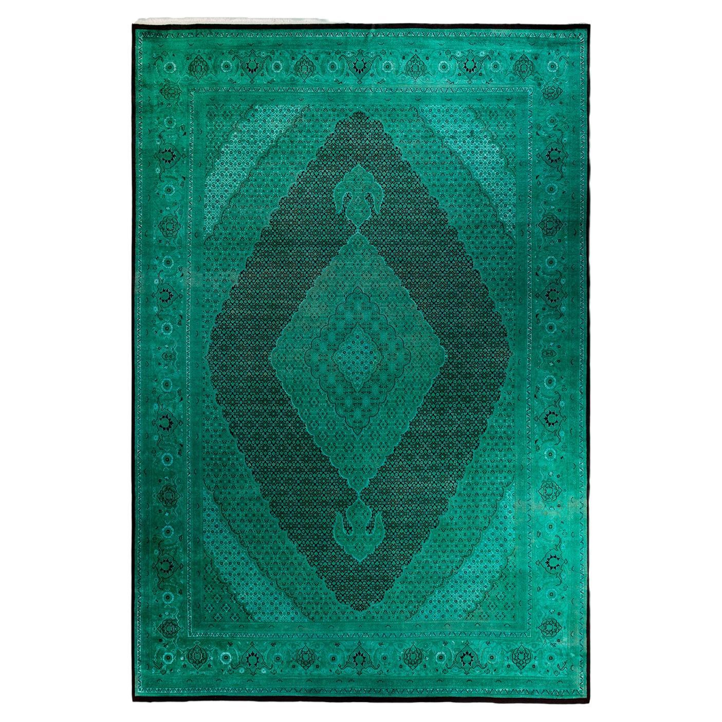 Contemporary Overdyed Handknotted Wool Green Area Rug im Angebot