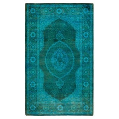 Contemporary Overdyed Hand Knotted Wool Green Area Rug