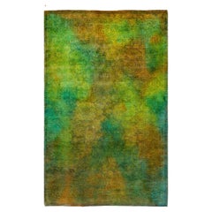Contemporary Overdyed Hand Knotted Wool Green Area Rug (tapis en laine surteinte nouée à la main)
