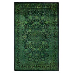 Contemporary Overdyed Hand Knotted Wool Green Area Rug