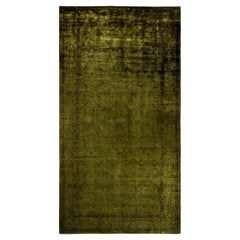 Contemporary Overdyed Hand Knotted Wool Green Area Rug