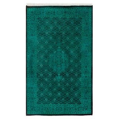 Contemporary Overdyed Hand Knotted Wool Green Area Rug