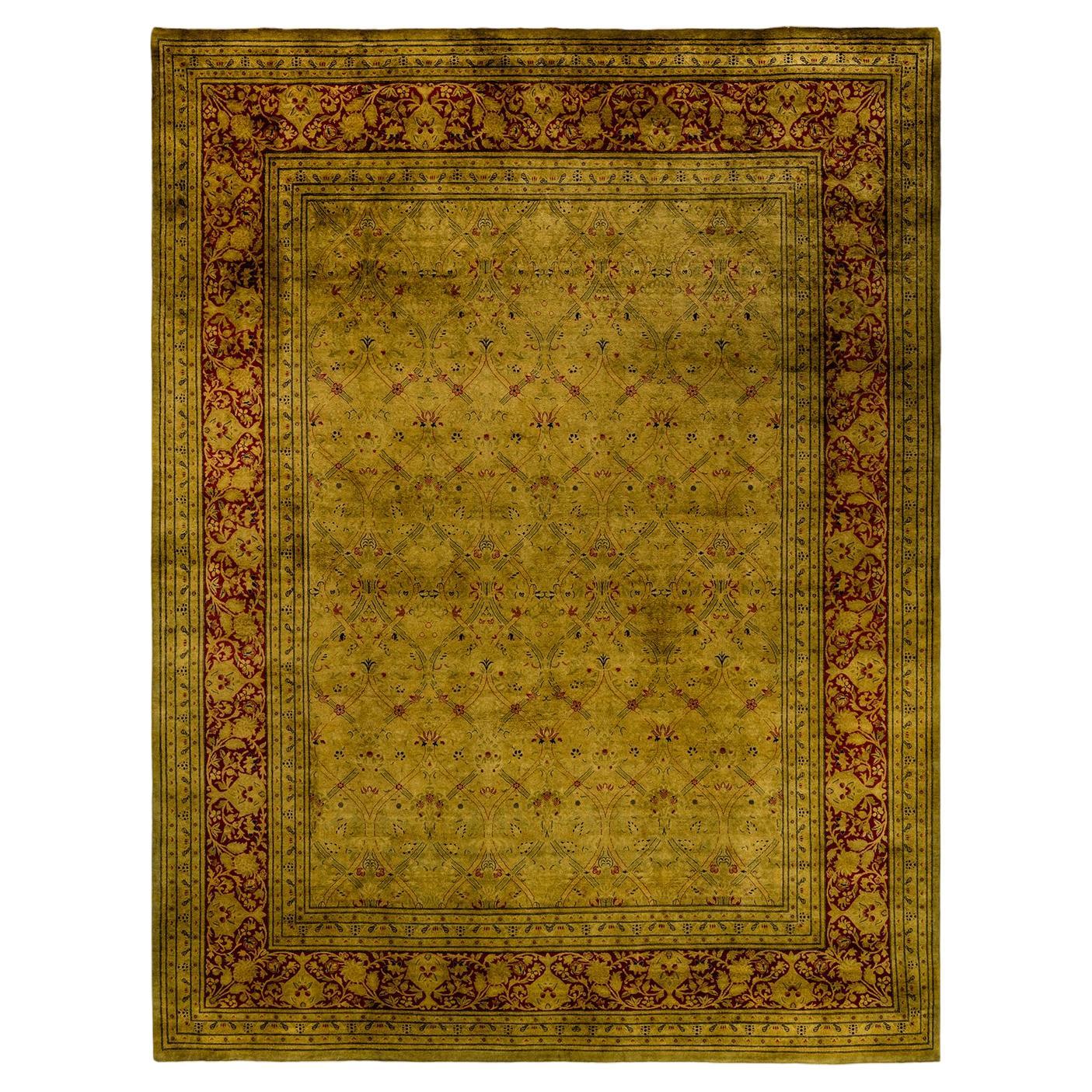 Contemporary Overdyed Hand Knotted Wool Green Area Rug (tapis en laine surteinte nouée à la main)
