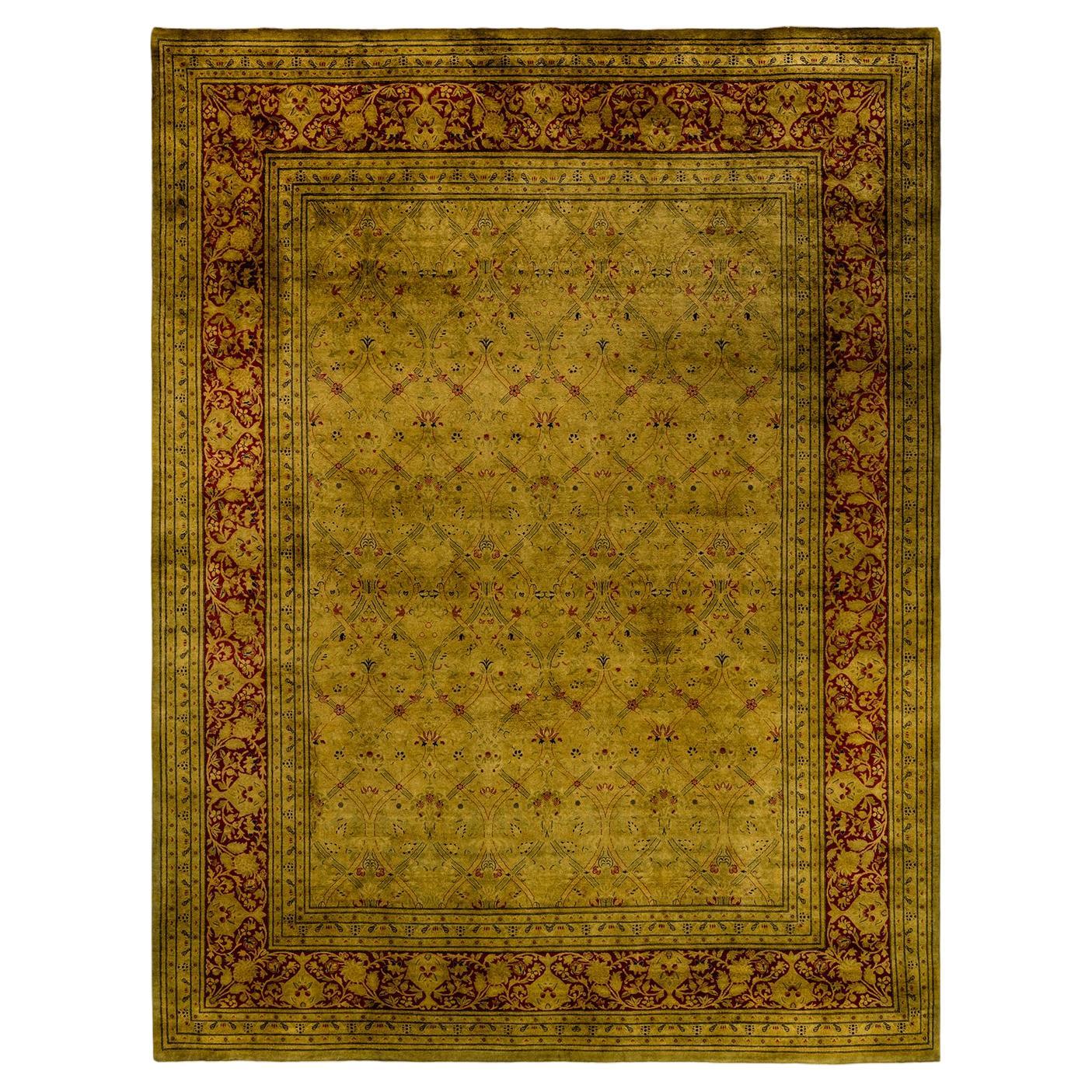 Contemporary Overdyed Hand Knotted Wool Green Area Rug For Sale