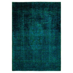 Contemporary Overdyed Hand Knotted Wool Green Area Rug