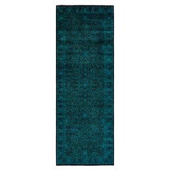 Contemporary Overdyed Hand Knotted Wool Green Area Rug (tapis en laine surteinte nouée à la main)