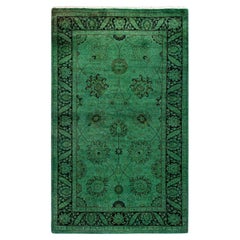 Contemporary Overdyed Hand Knots Rugs (Tappeto di lana verde)
